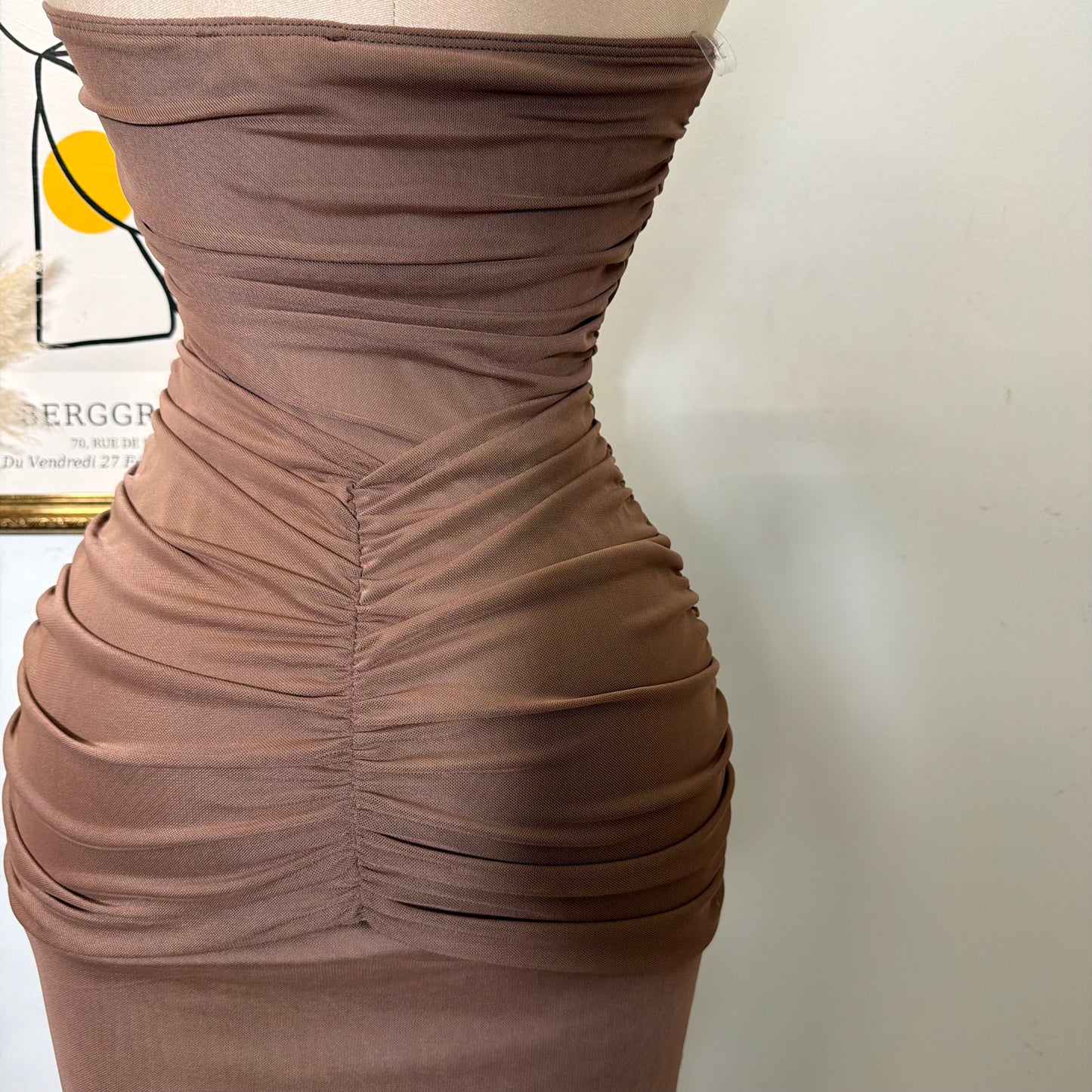 Solid Mesh Tube Maxi Dress-Brown