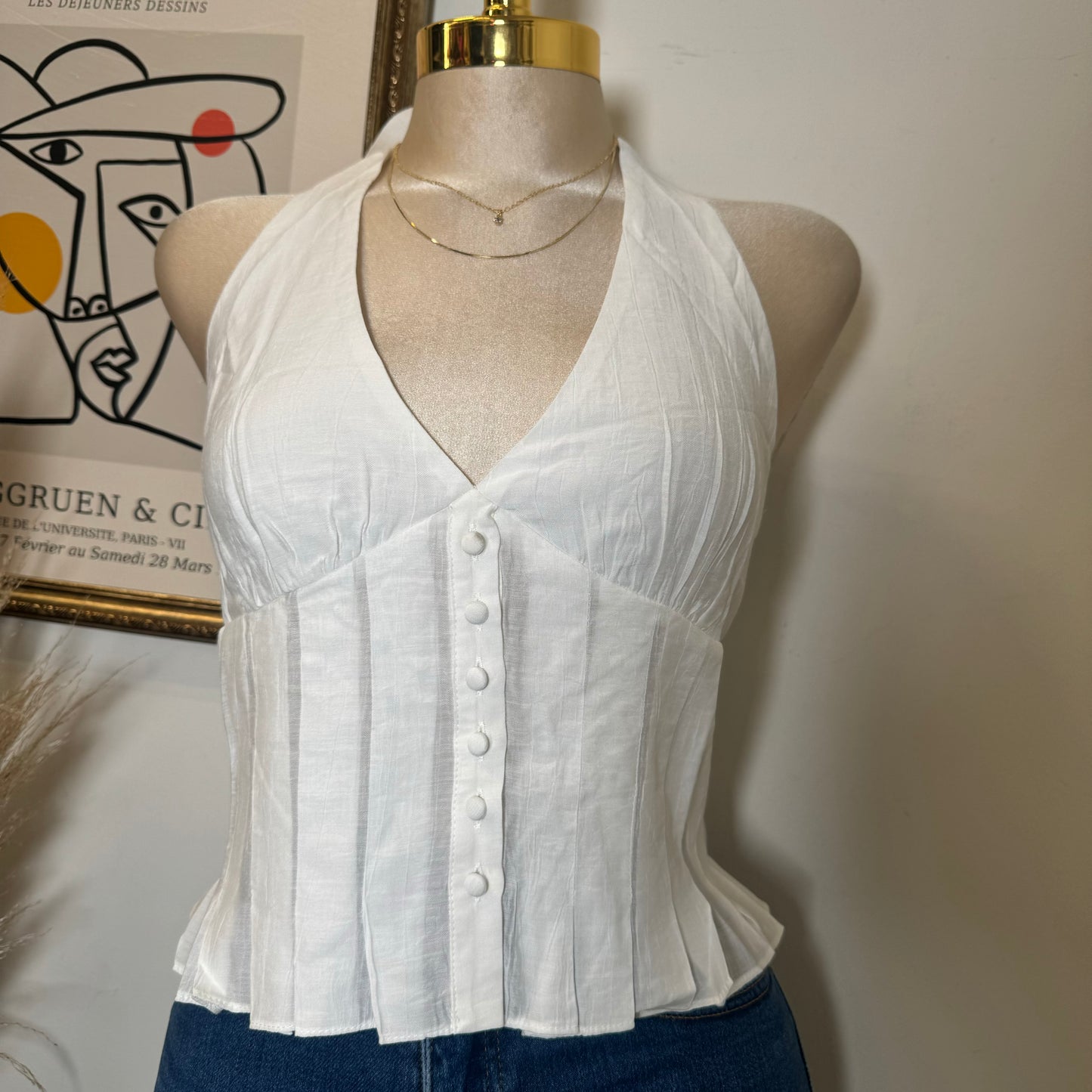 Halter button down Top-White
