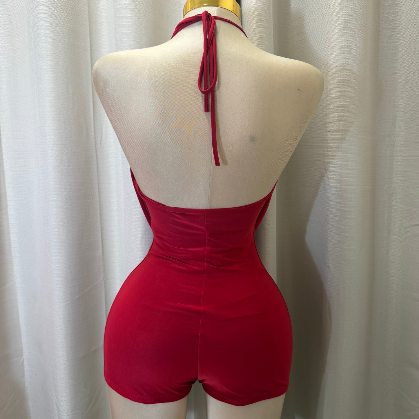 Sleeveless halter cowl Neck Romper-Red