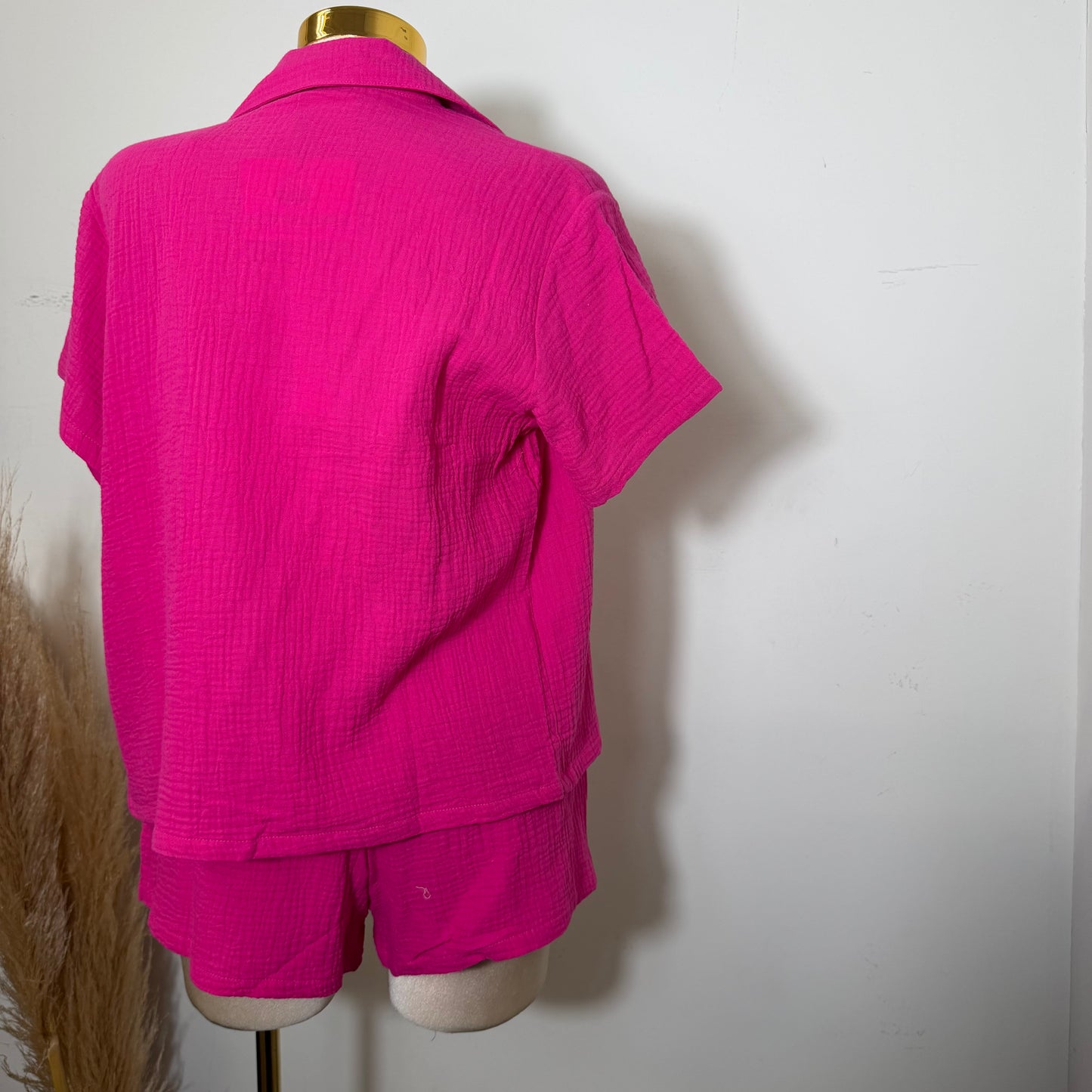 Short sleeve shirt & Short set-Fuchsia