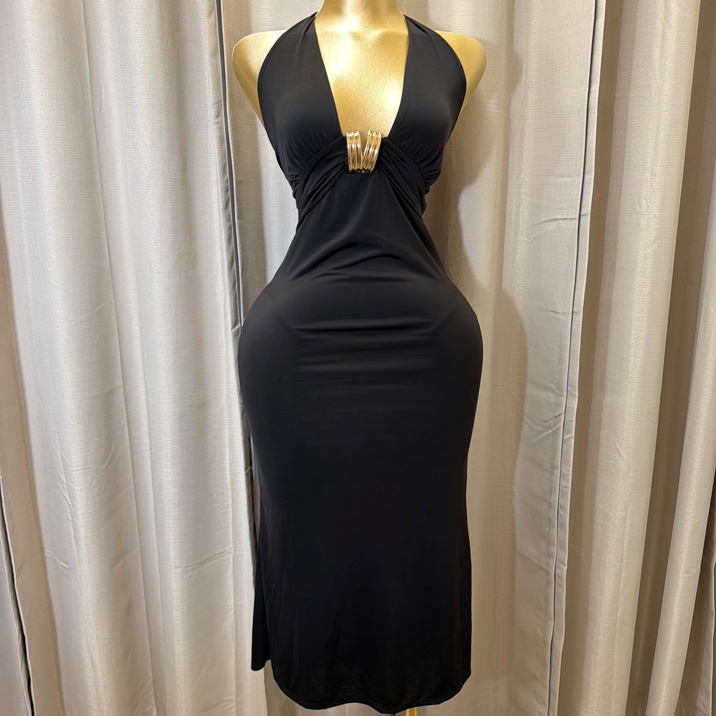 PL-Halter Midi Dress-Black