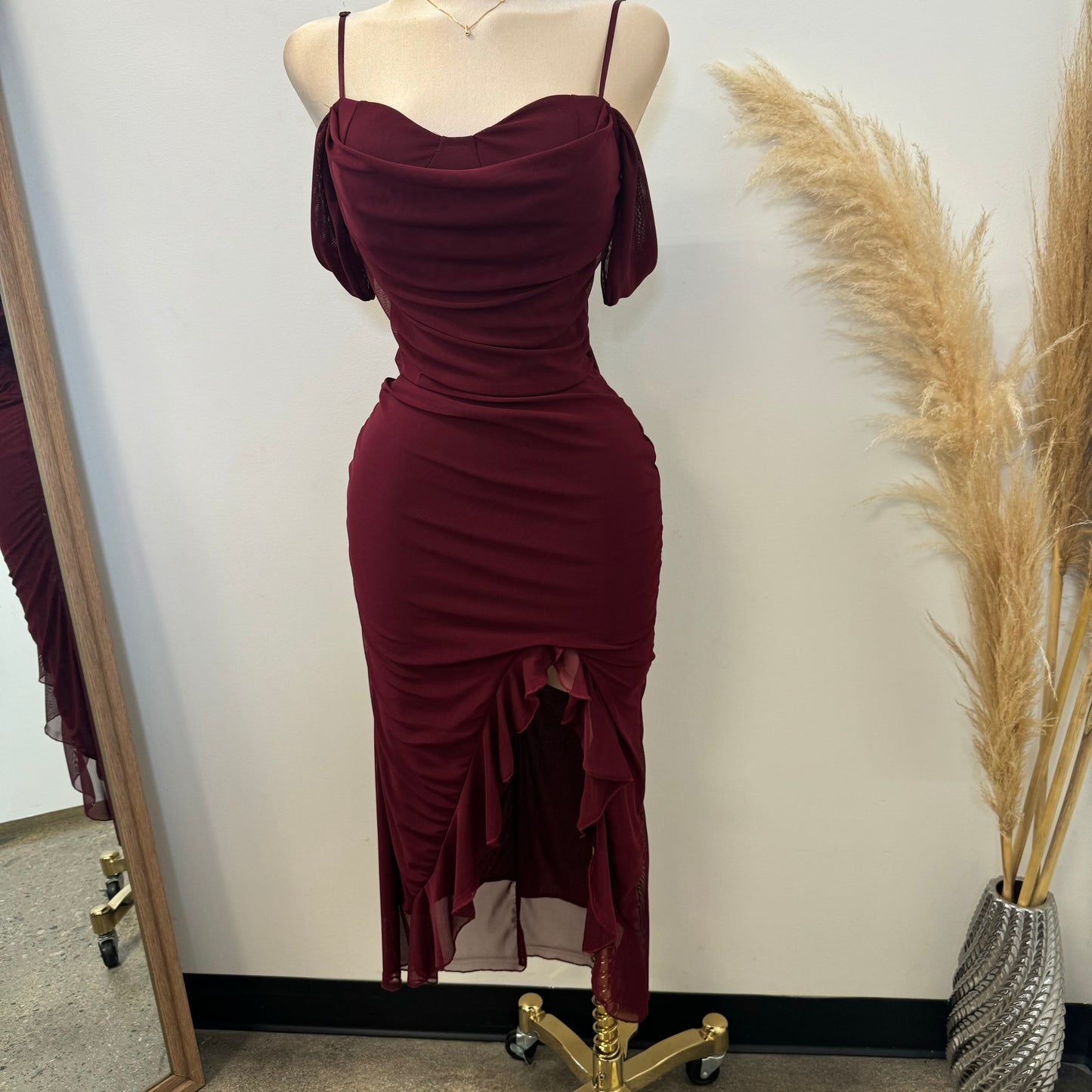 Zavala Mesh Dress-Burgundy