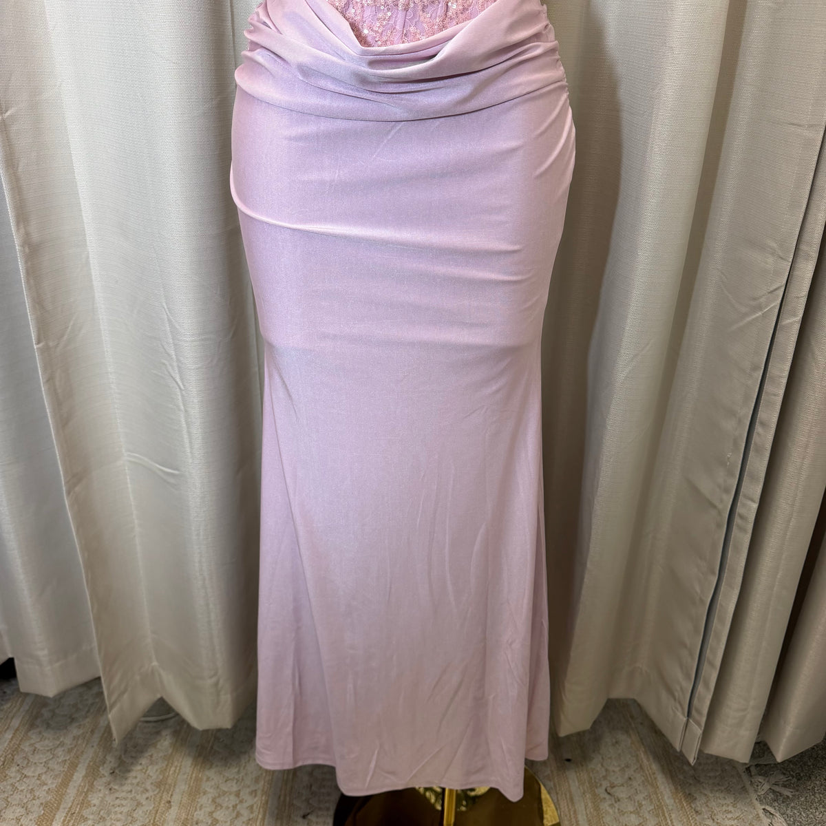 Sequin Lace with knit satin Dress-Baby Pink