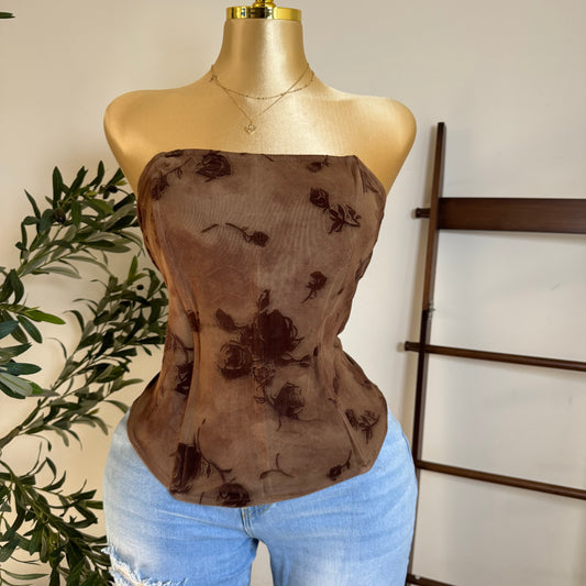 Brown Flower Corset -Brown