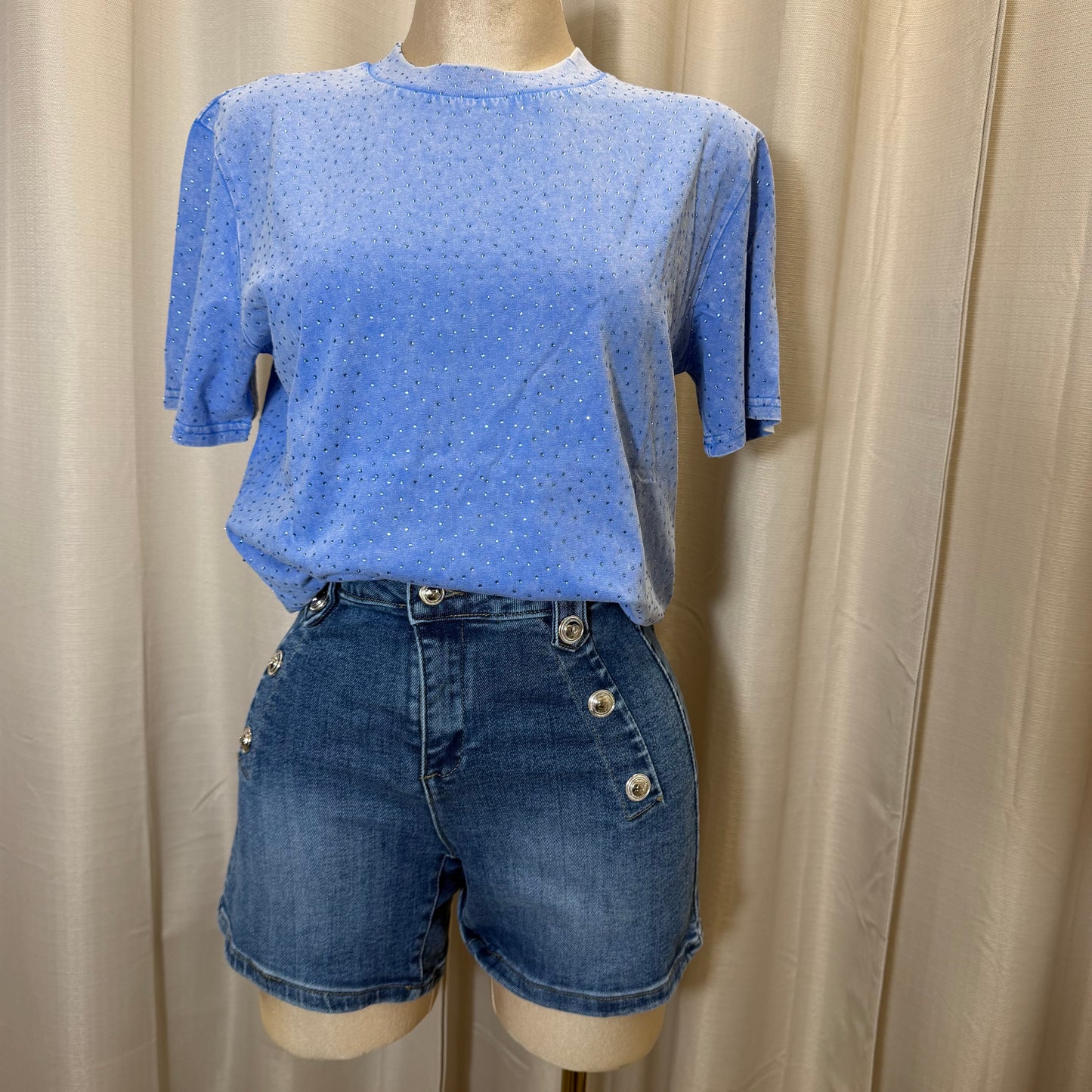 Rhinestone Oversized Top-baby blue