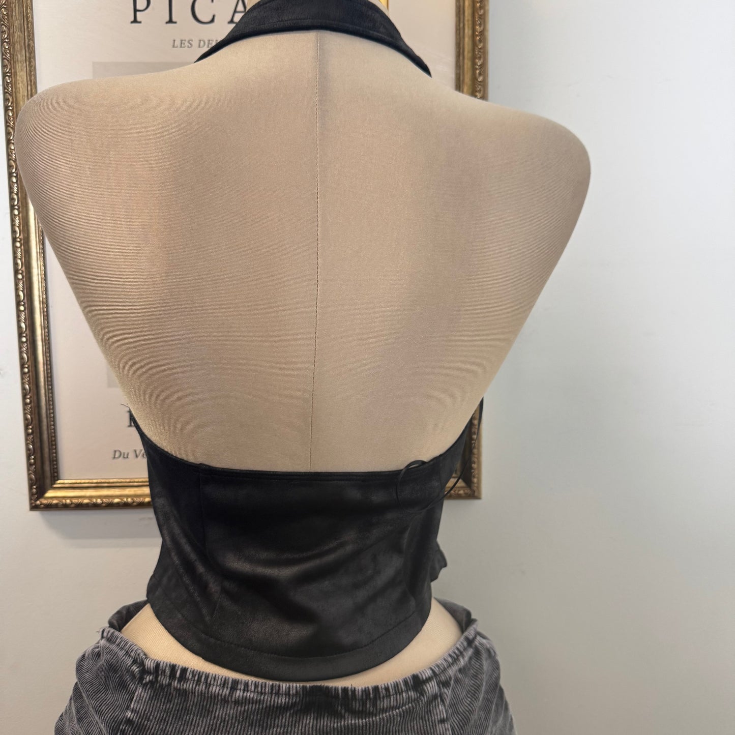 Zipper Front Suede Top-Black