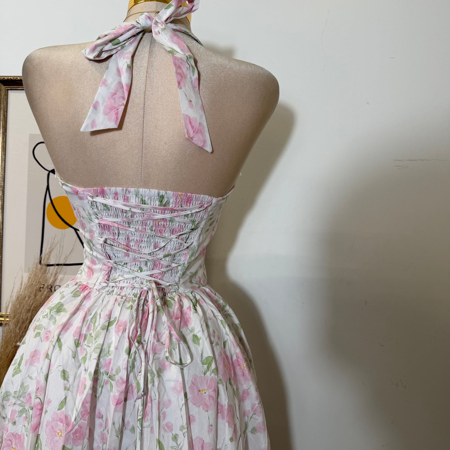 Halter corset Midi Dress-Pink