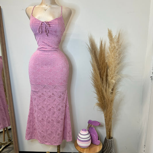 Tie Front Open Back Maxi Dress -Pink