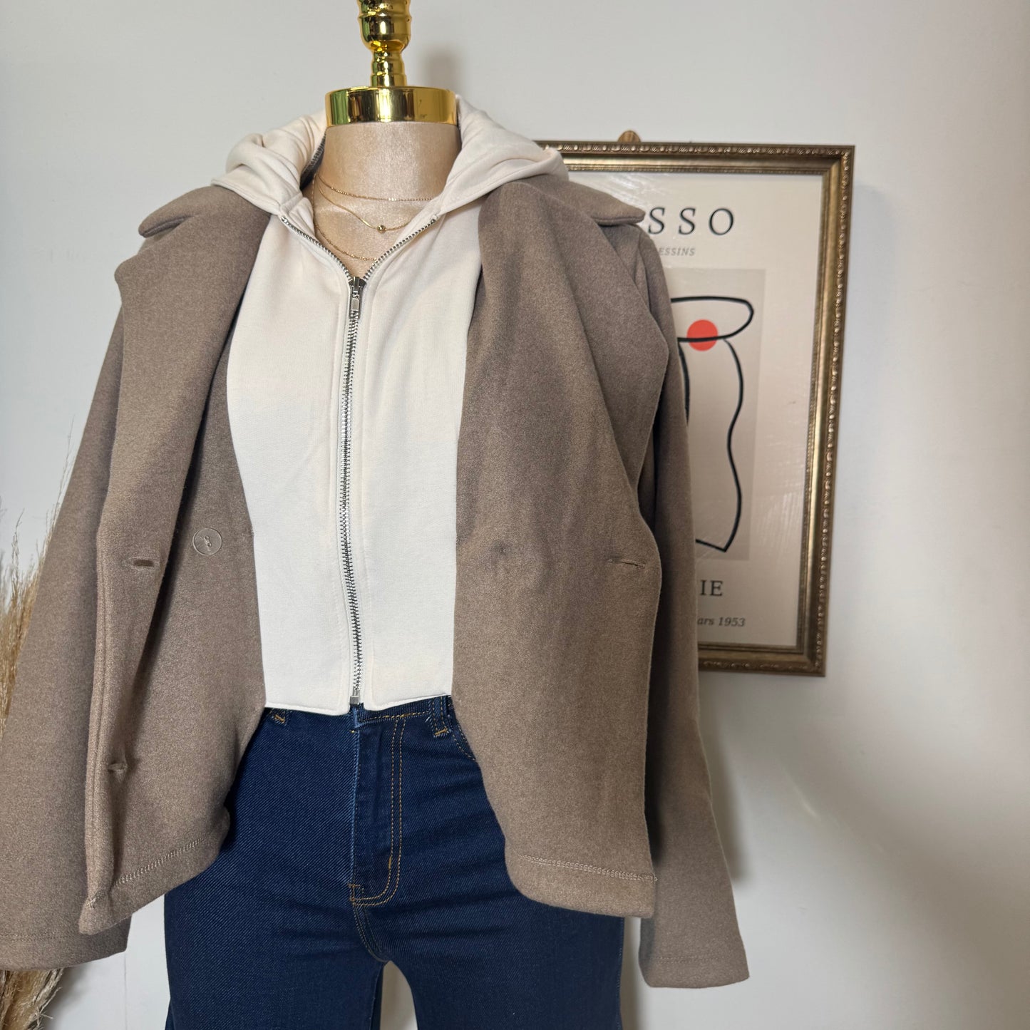 Hoddie Layered Jacket-Brown/Cream