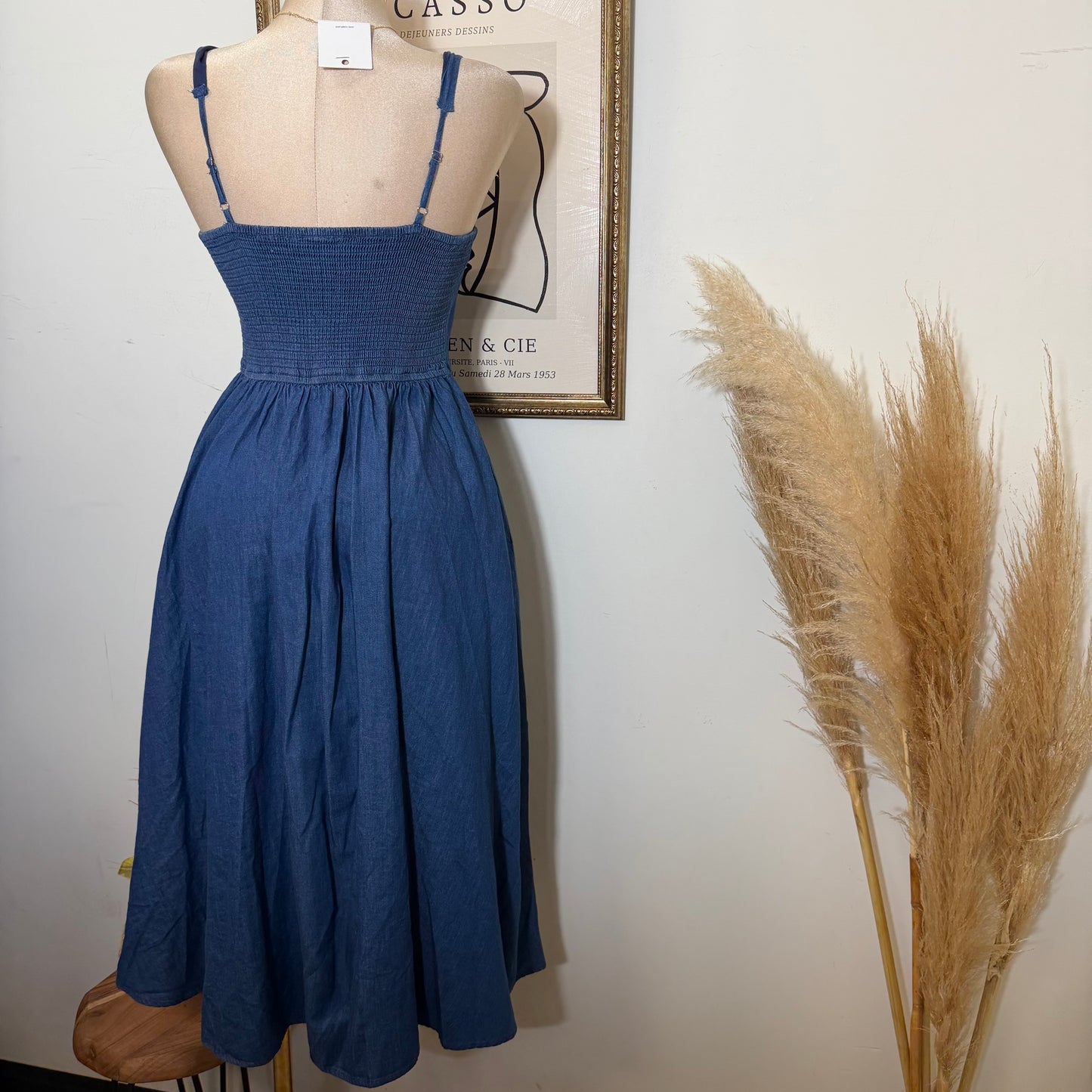 PL-Lace up Midi Dress-Blue
