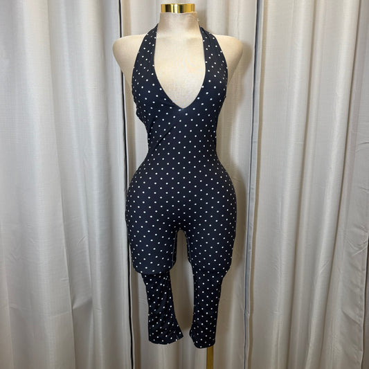 Halter Polka Dot Jumpsuit-Black/white