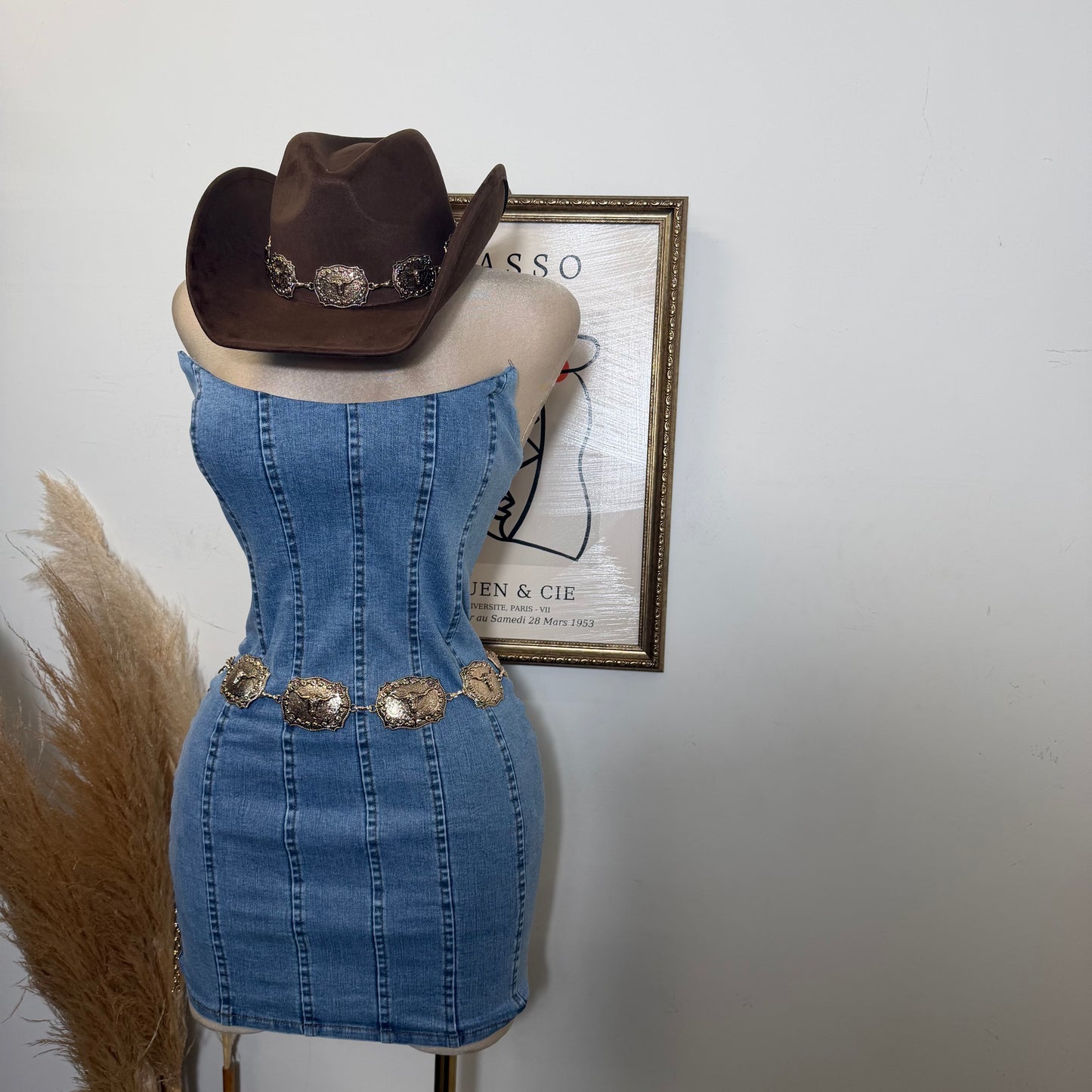 Denim Strapless mini Dress-LT Blue