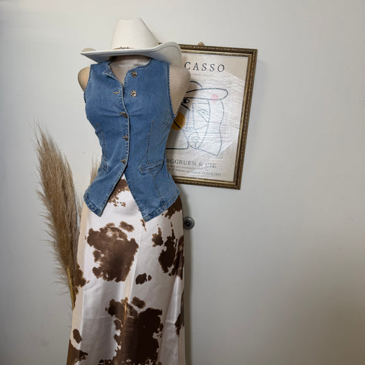 Crew Neck Denim Vest-LT Blue