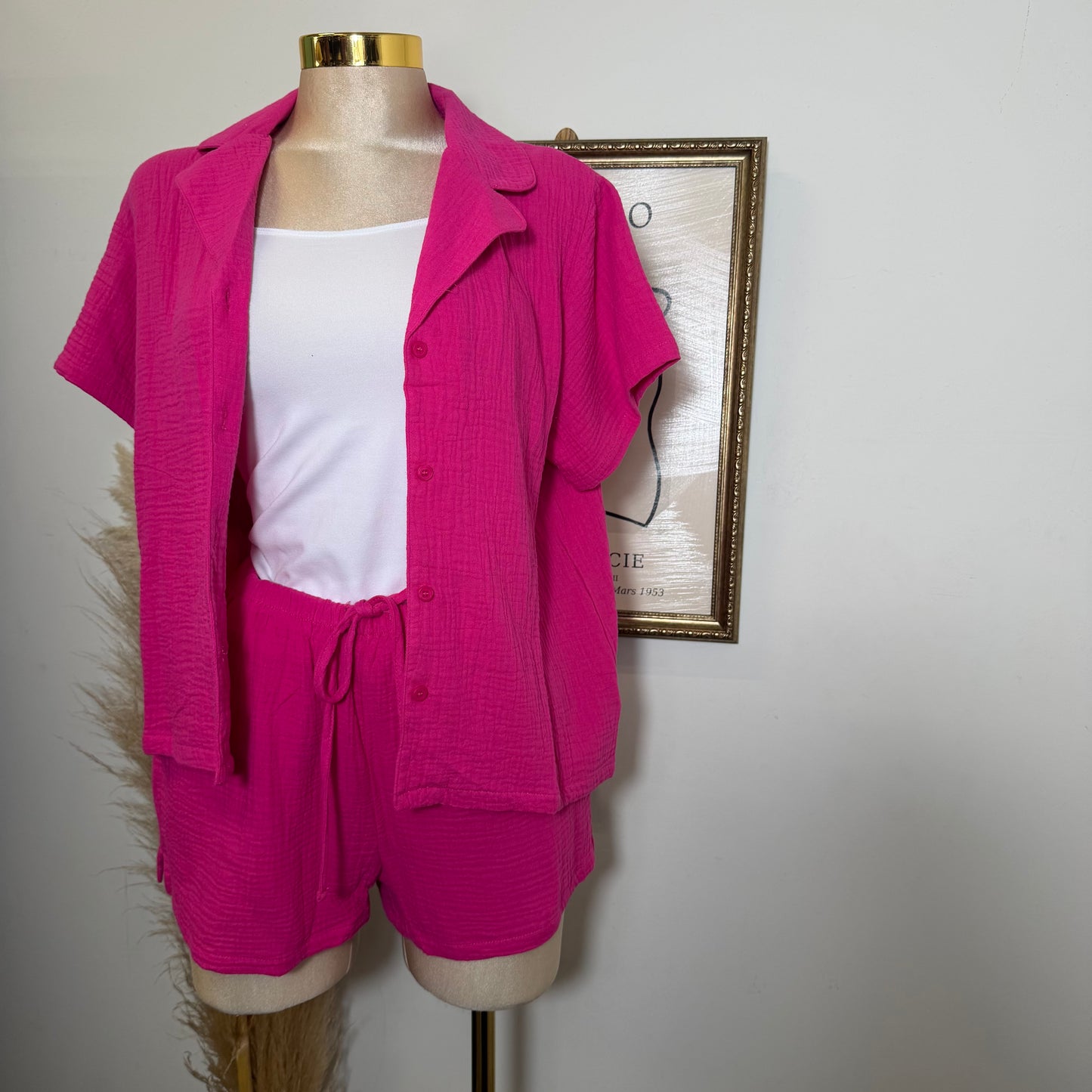 Short sleeve shirt & Short set-Fuchsia