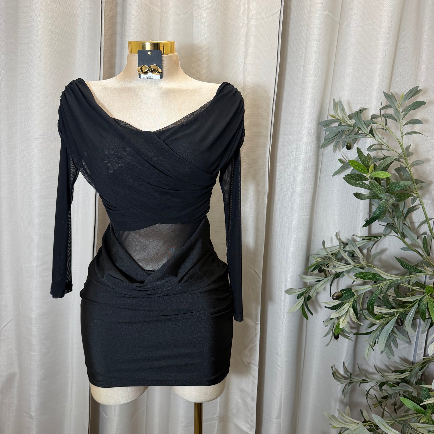 Long sleeve Mesh Dress-black