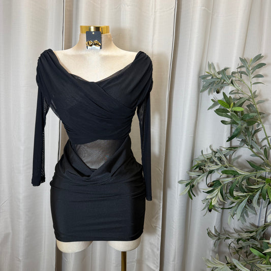 Long sleeve Mesh Dress-black