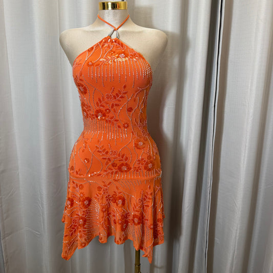 Halter Sequin Floral beaded Dress-Orange