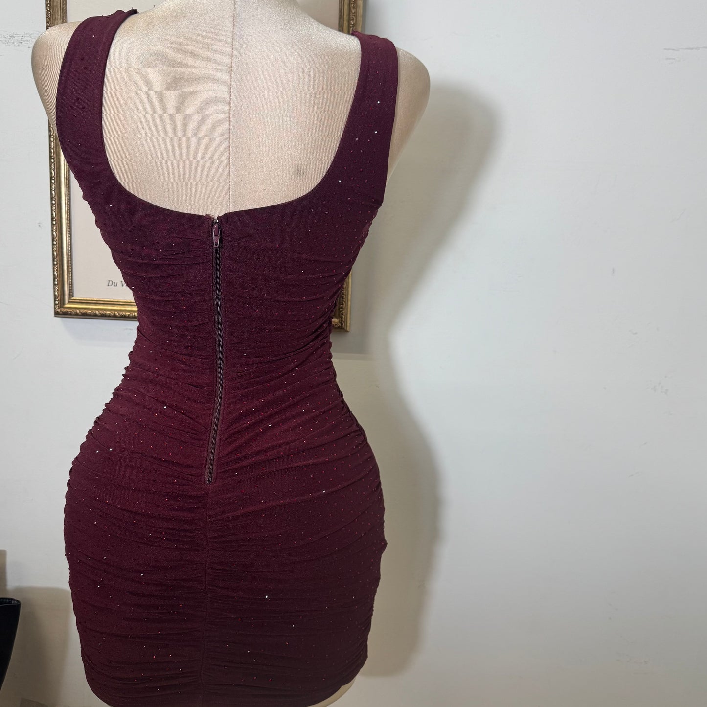 Jennica Rhinestone Dress-DK Cherry