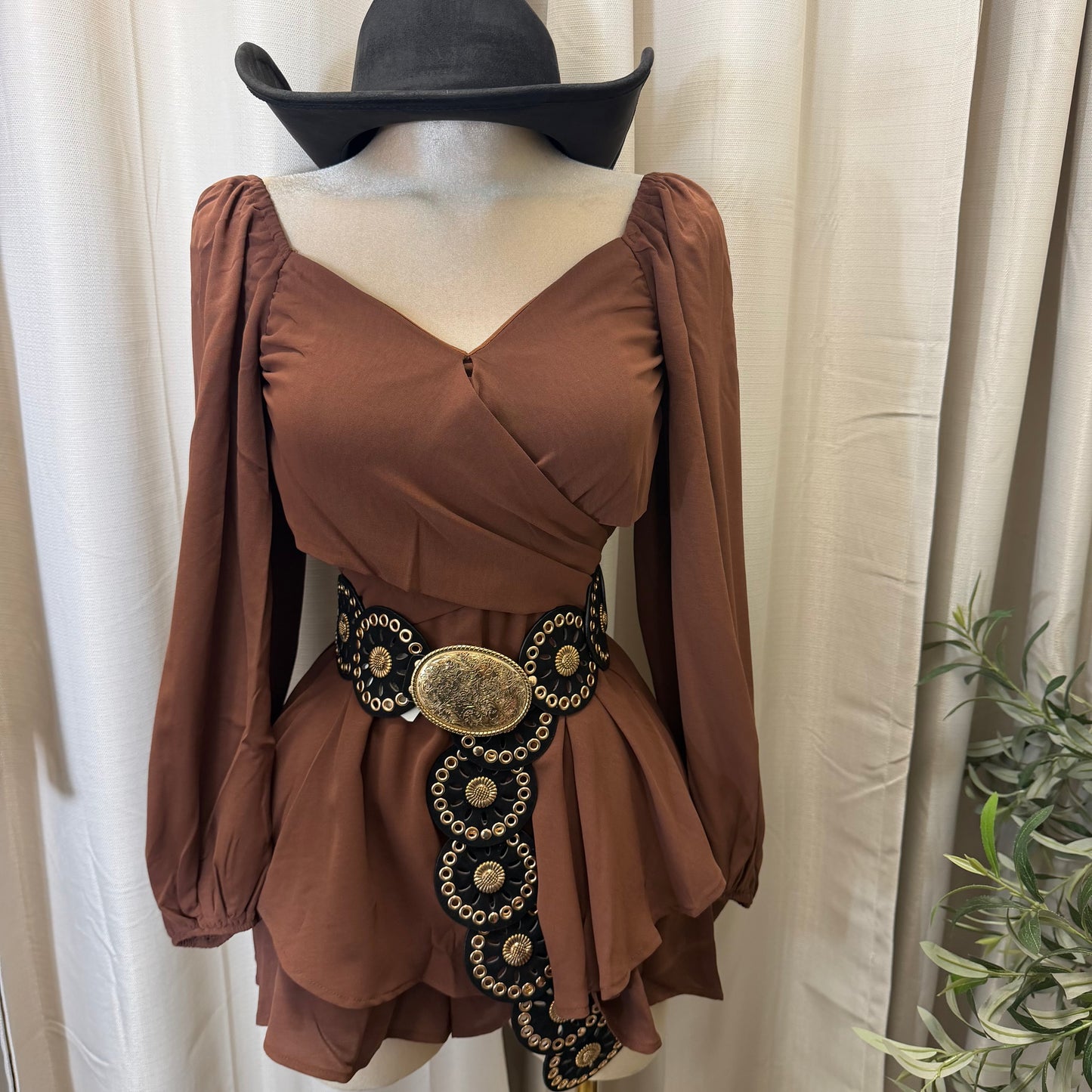 Long sleeve Romper-Brown