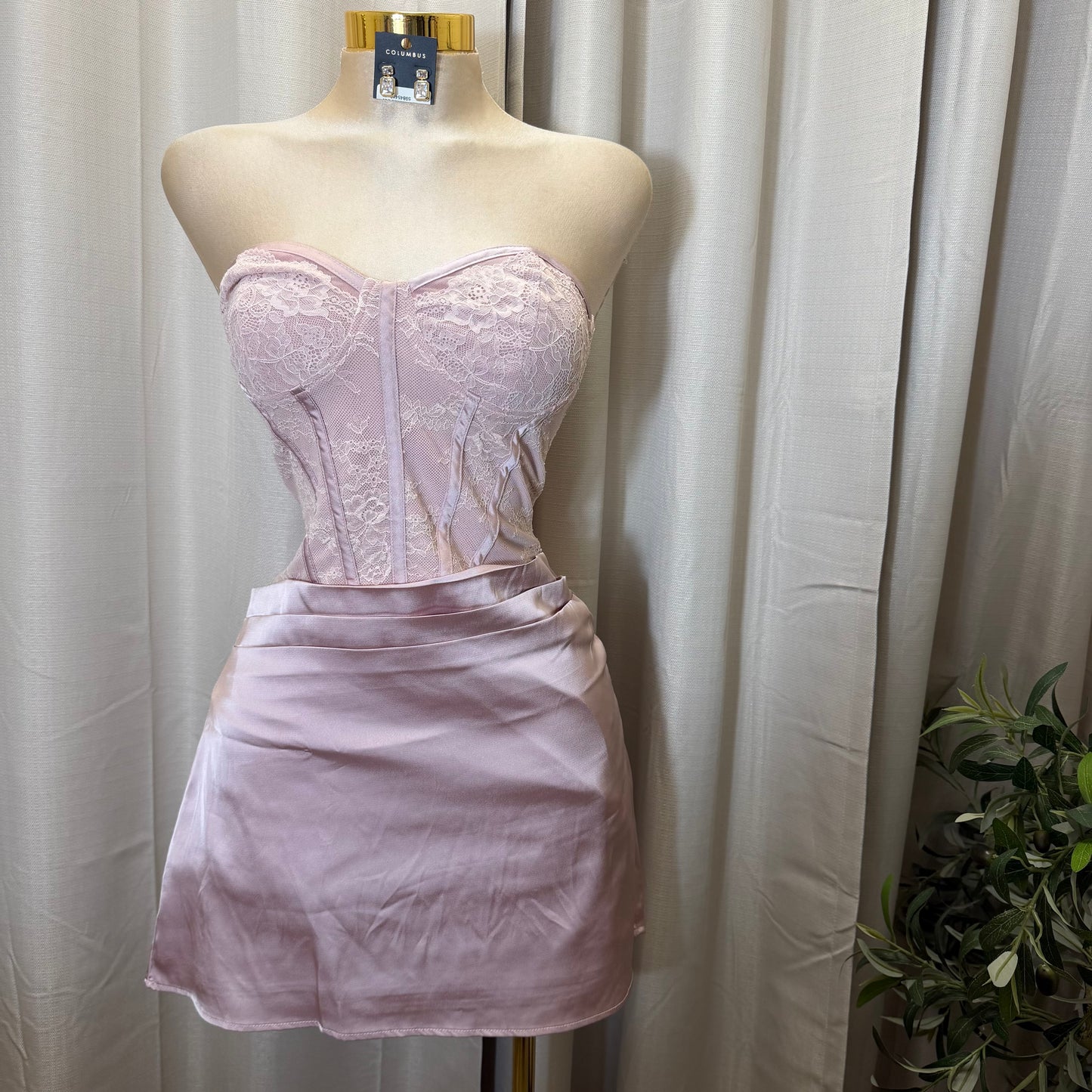 STRAPLESS CORSET A-LINE MINI DRESS-Baby Pink
