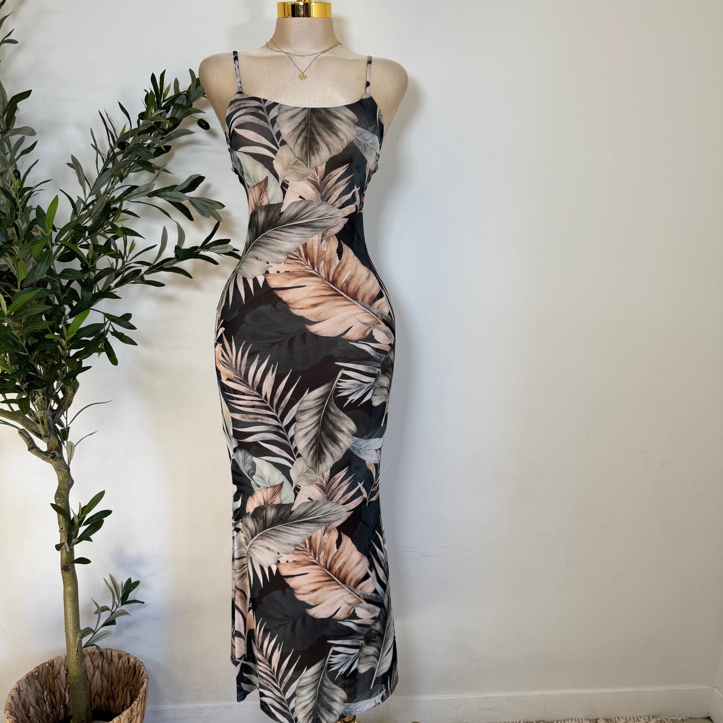 Palm Print Maxi Mermaid Dress-Green
