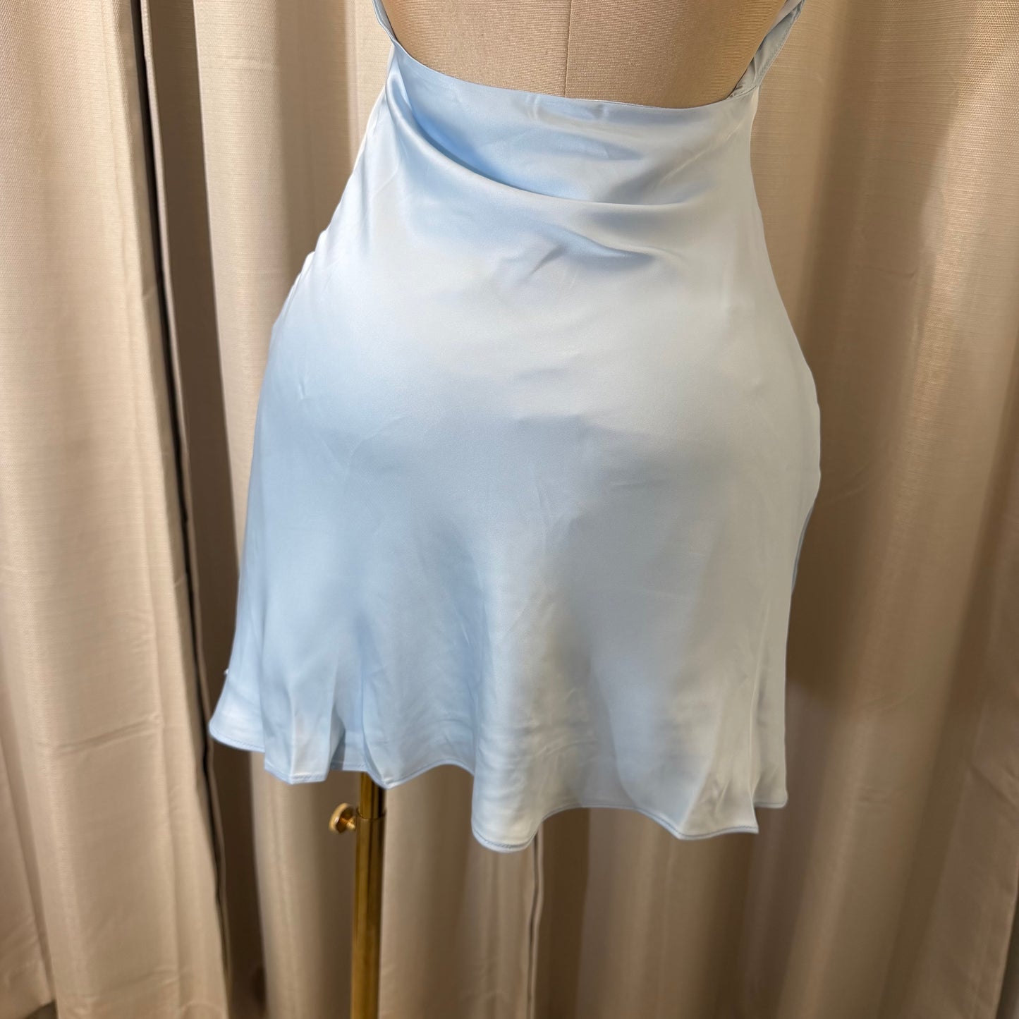 Satin Cowl Halter Neck Dress-Baby Blue