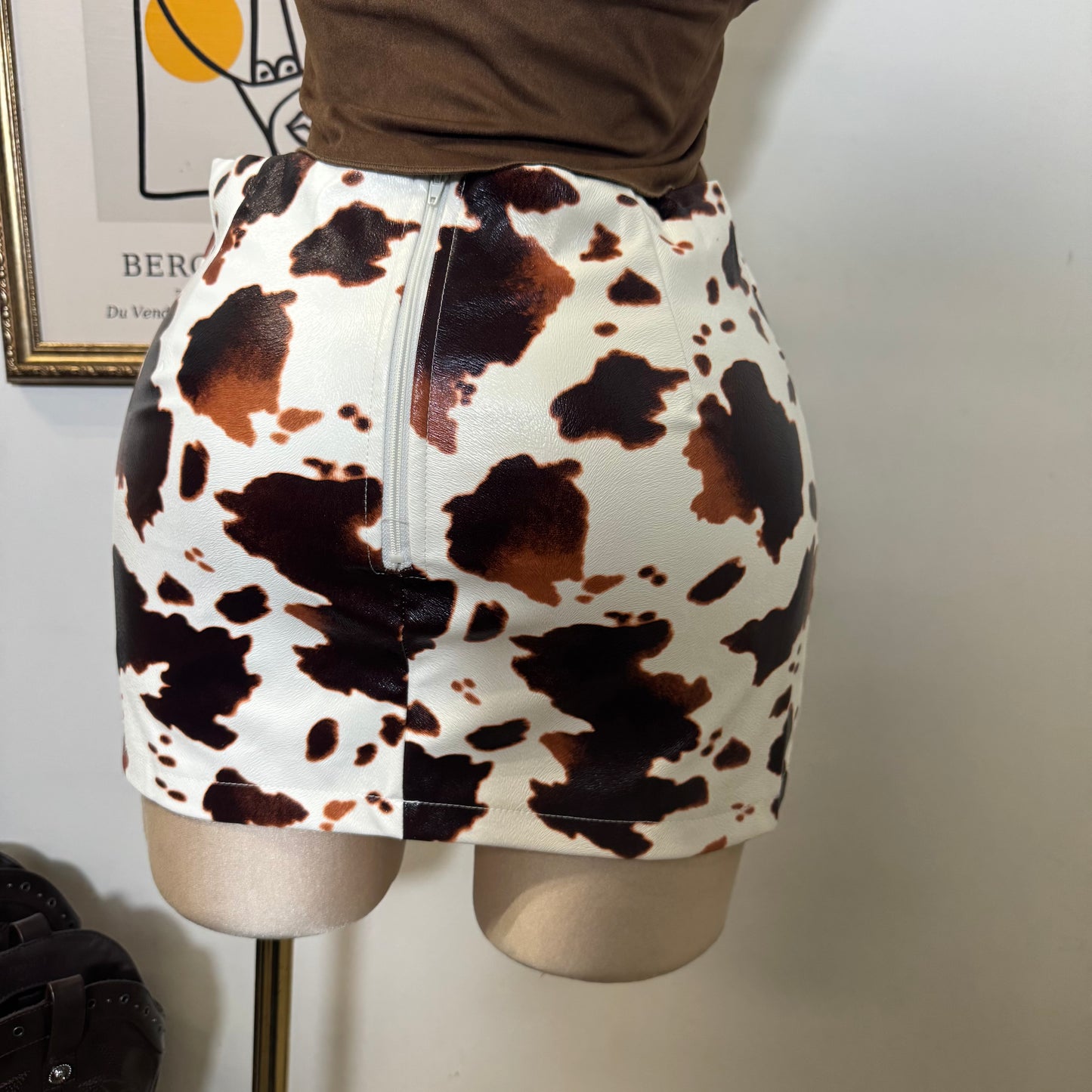Cow Print Faux Leather Mini Skirt-Cow Print