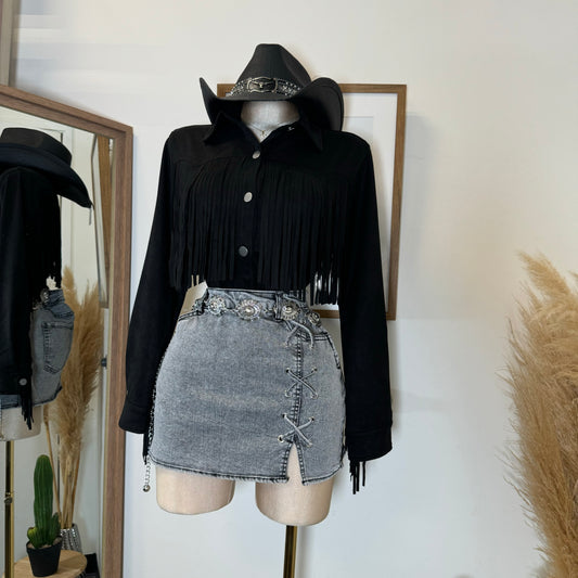 Chica Sexy Denim Skirt-Black