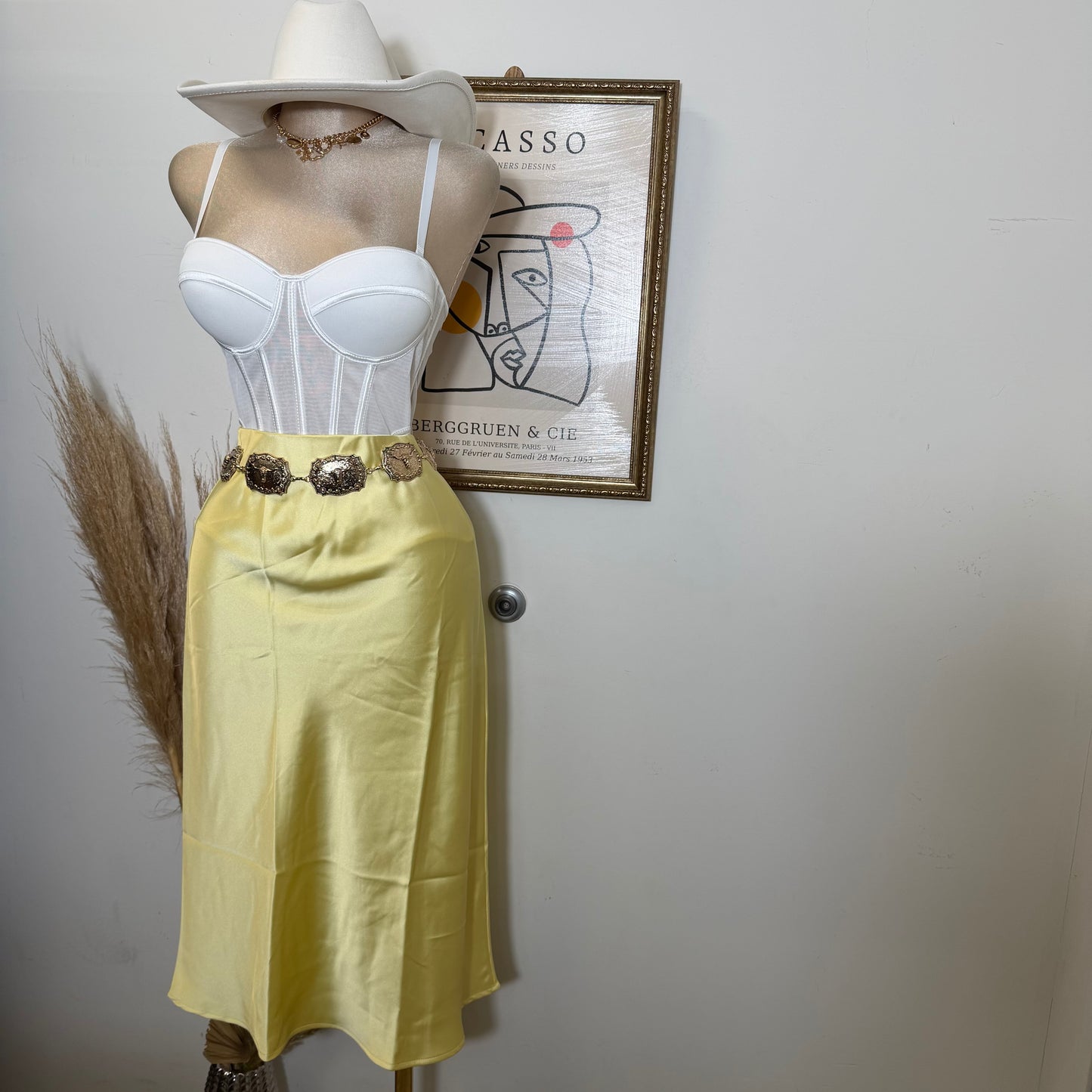 Satin Midi Skirt-Butter Yellow