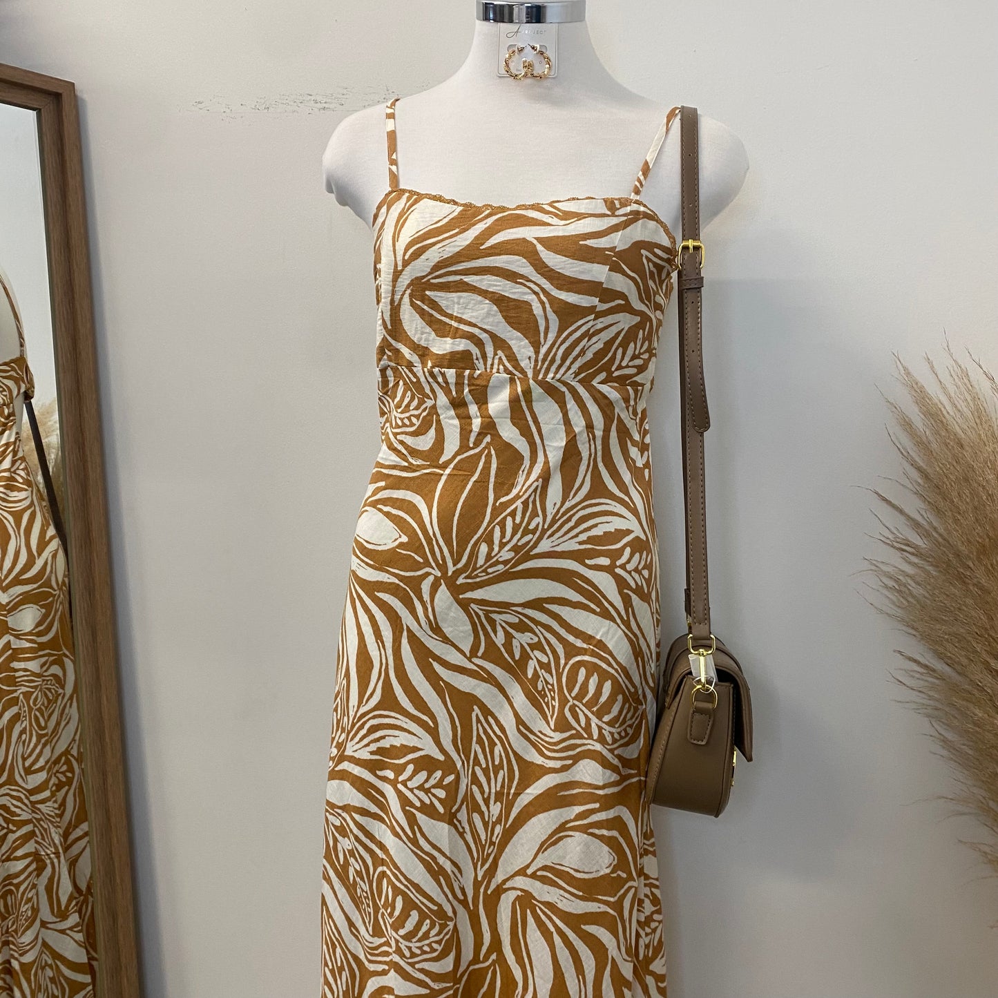 Cuba Linen Maxi Dress-Brown/White