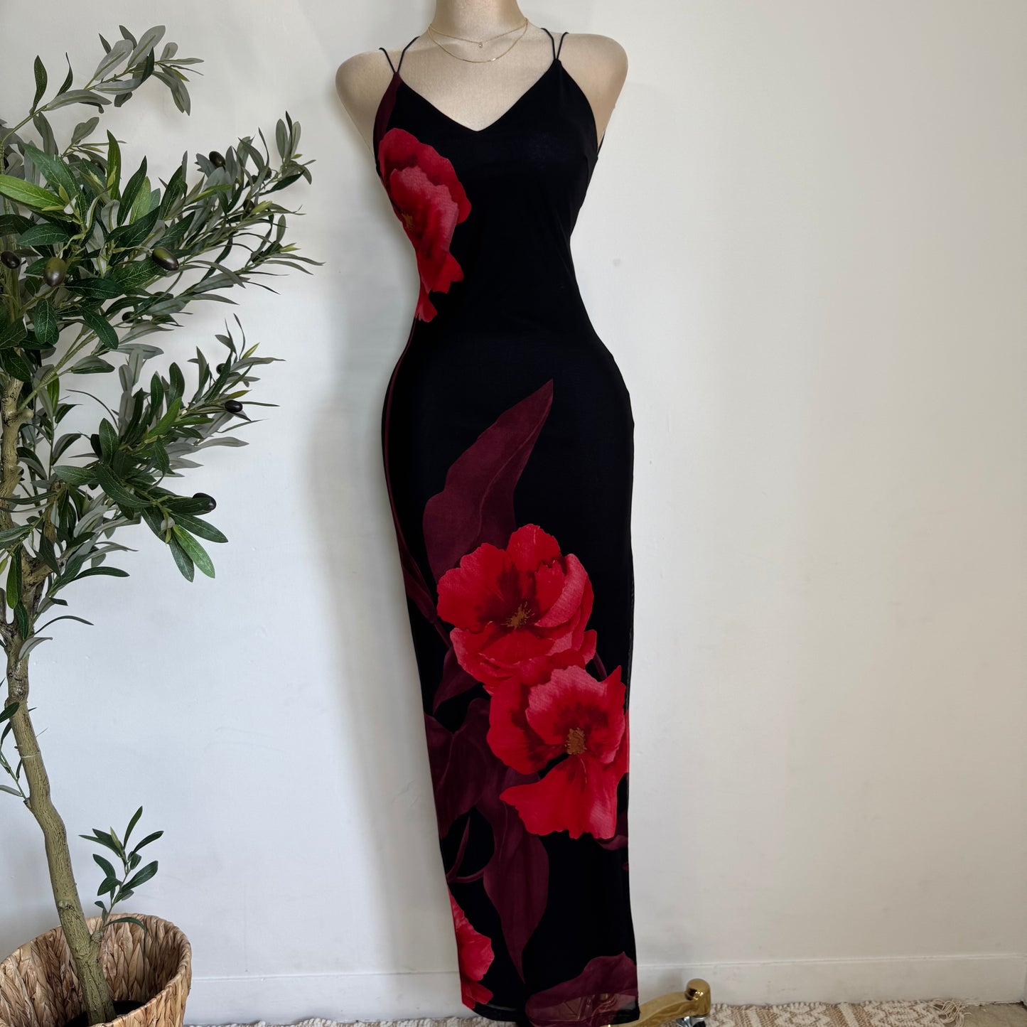 Verano Rosa Maxi Dress-Red/Black