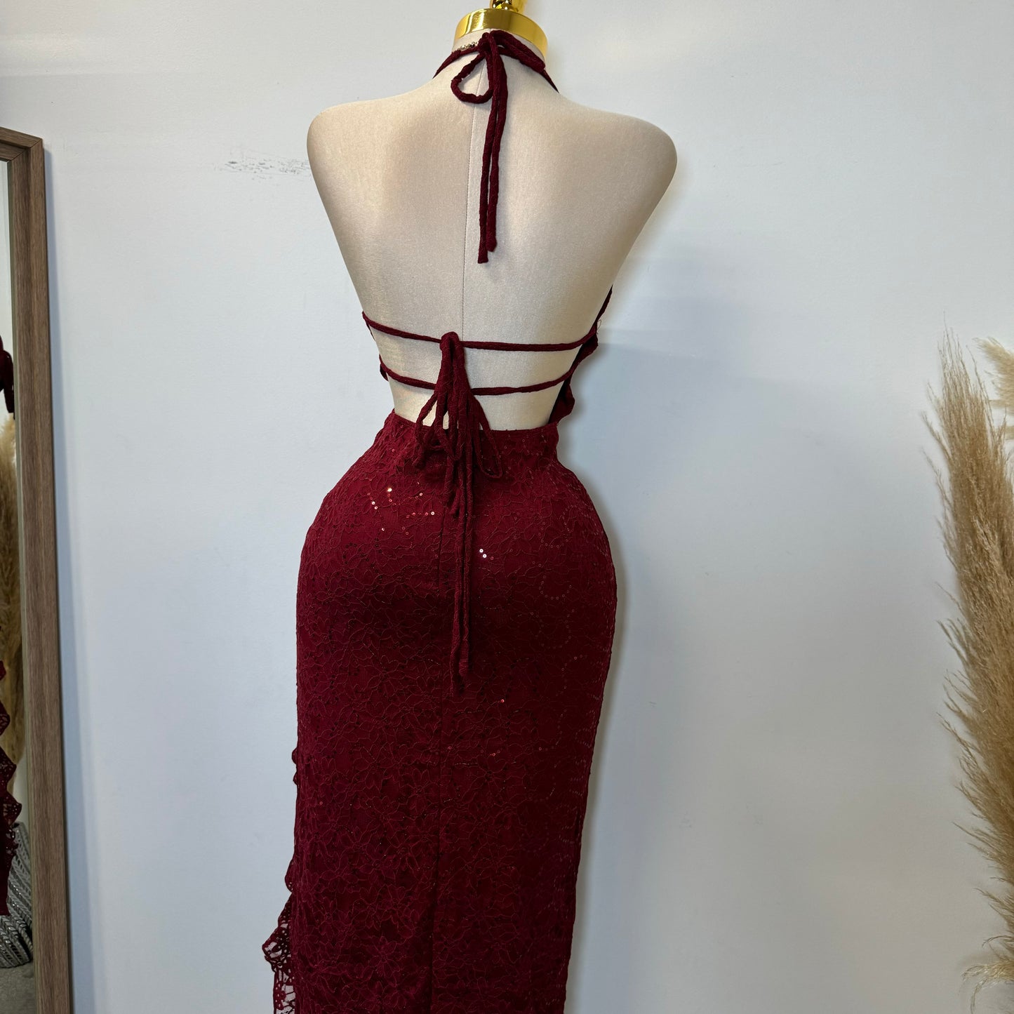 All eyes on me Halter Maxi Dress-Burgundy