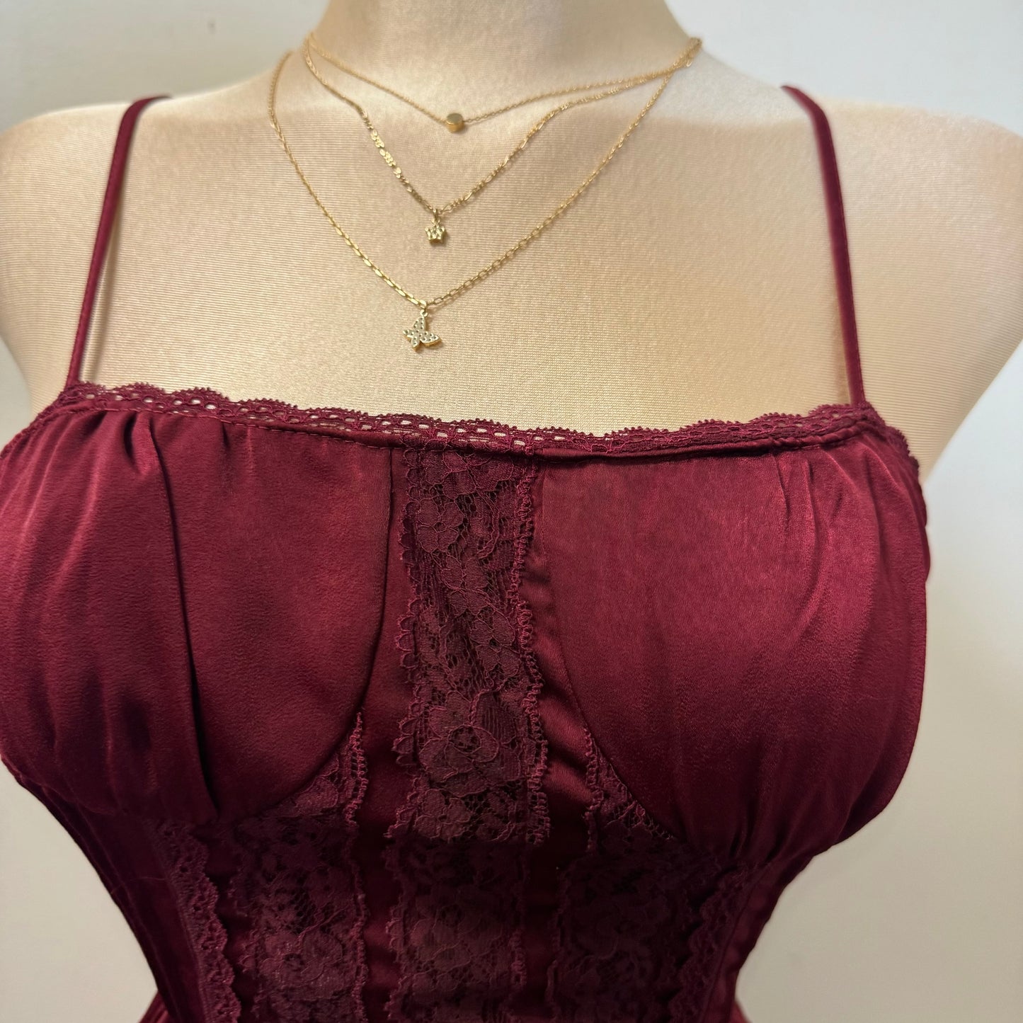 Corset Satin Dress-Burgundy