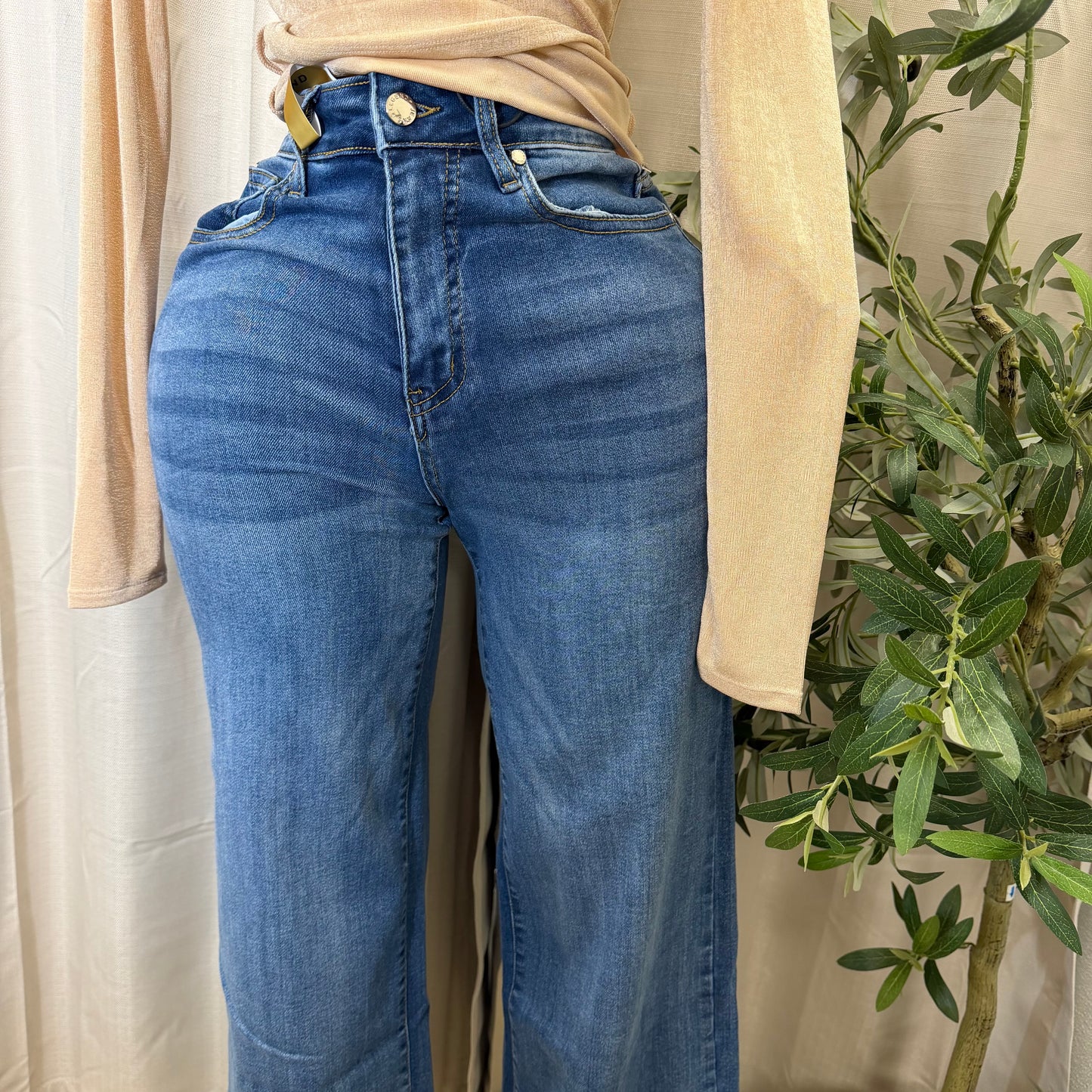 Wide Leg Denim Pants-Dk Blue
