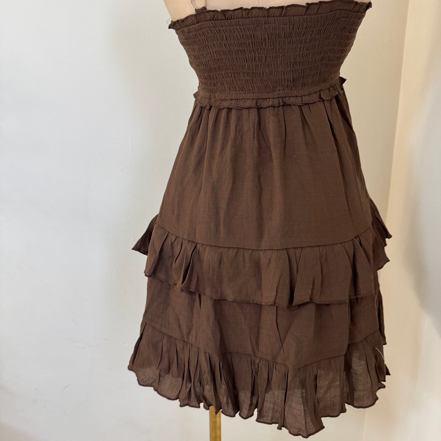 Smocked Tiered Mini Dress-Chocolate