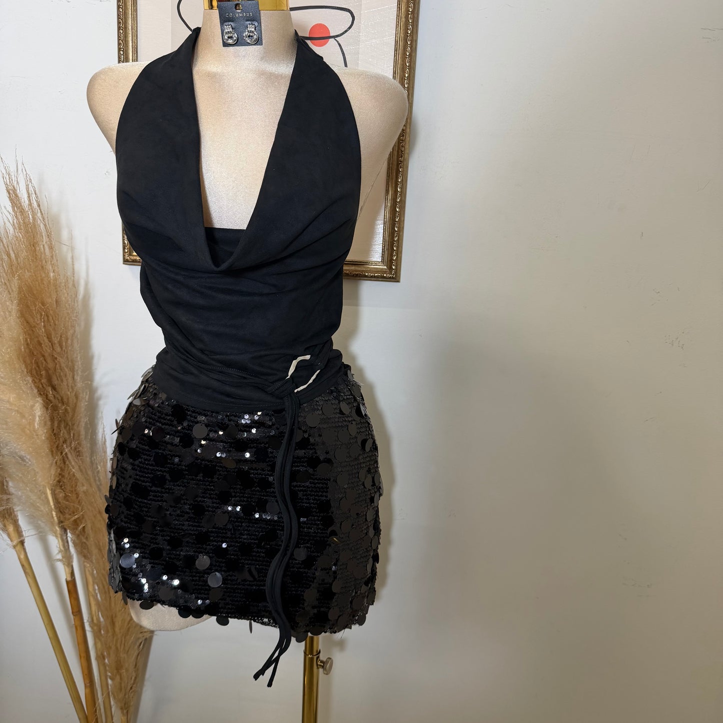 Cowl neck Halter Top-Black