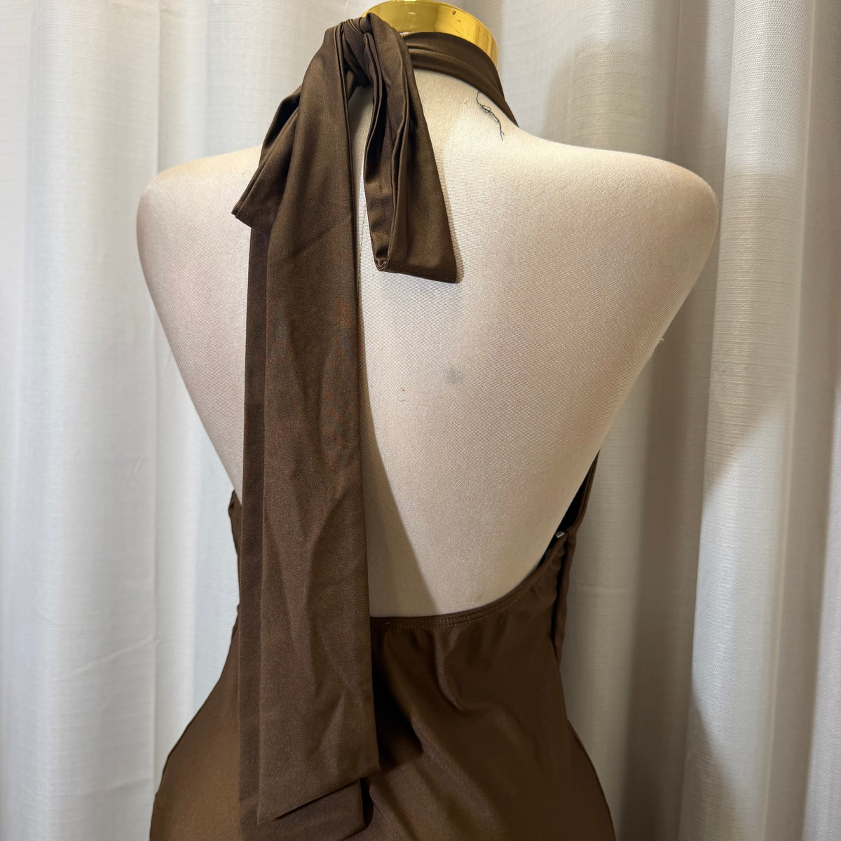 Halter Asymmetrical Lace detail Dress-Brown/Black