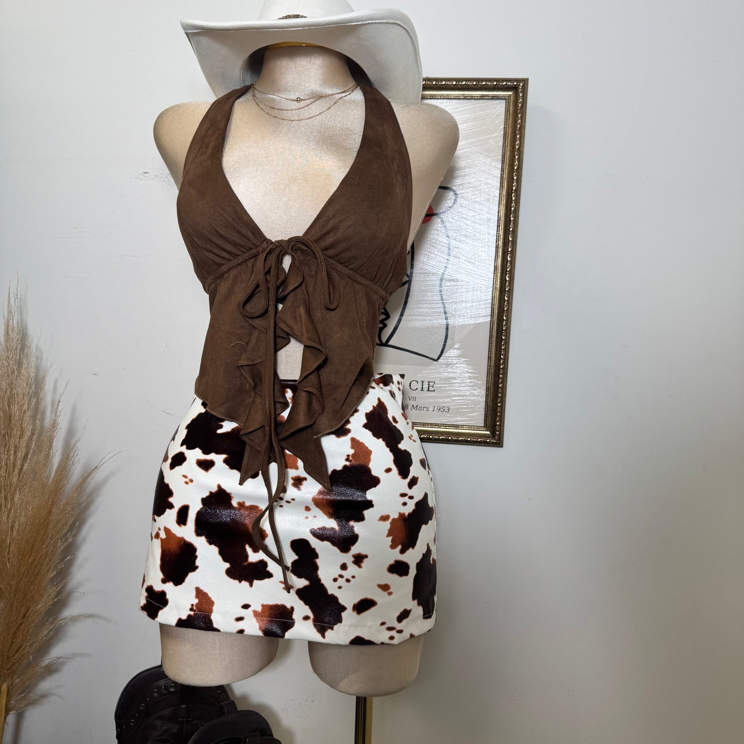 Cow Print Faux Leather Mini Skirt-Cow Print