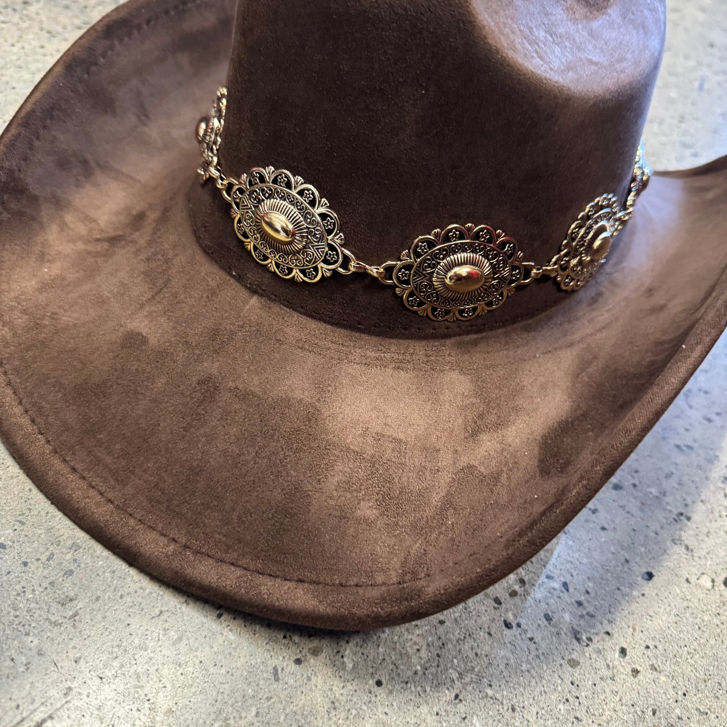 Brown Hat With Gold Chain-Brown