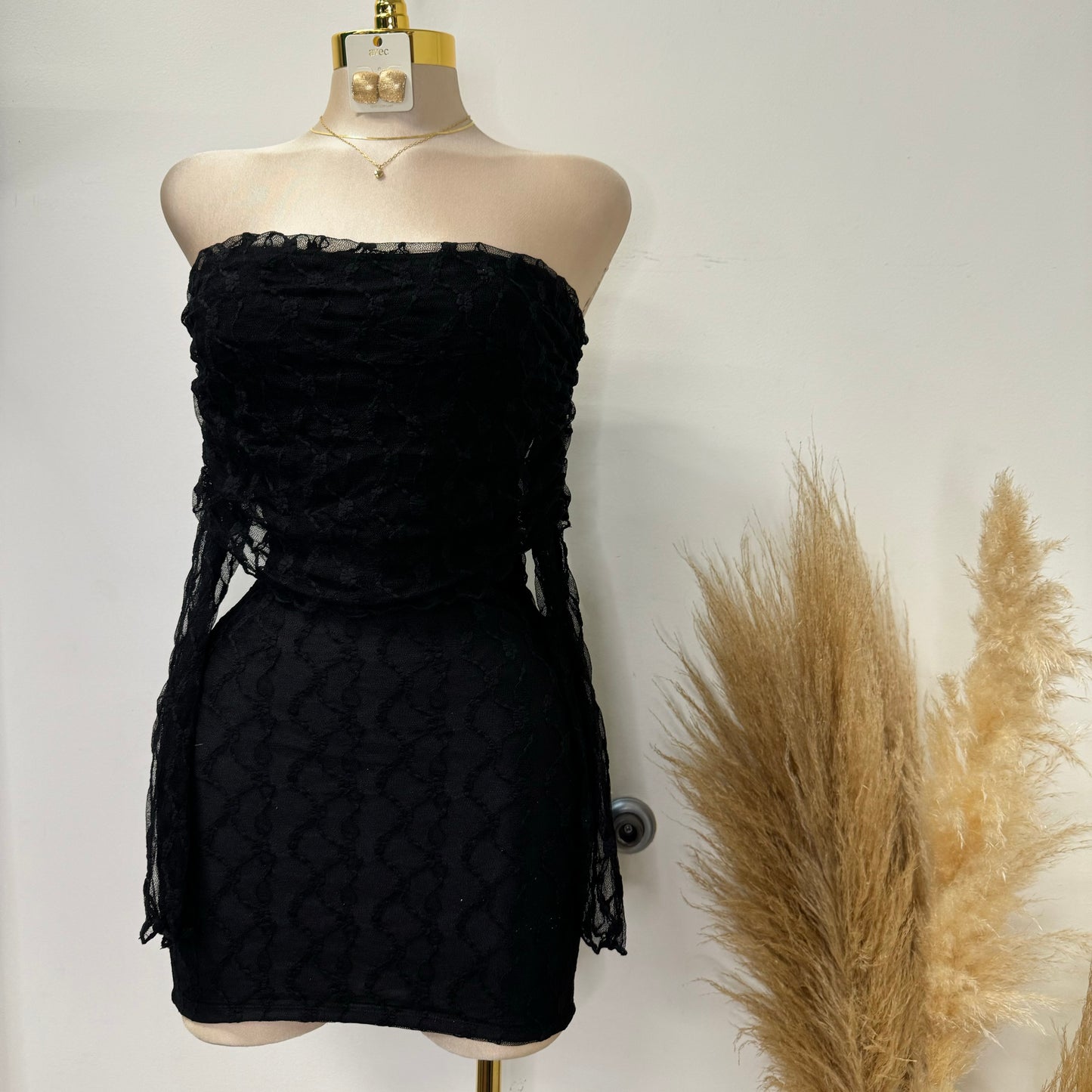 Lace Off shoulder Dress-Black