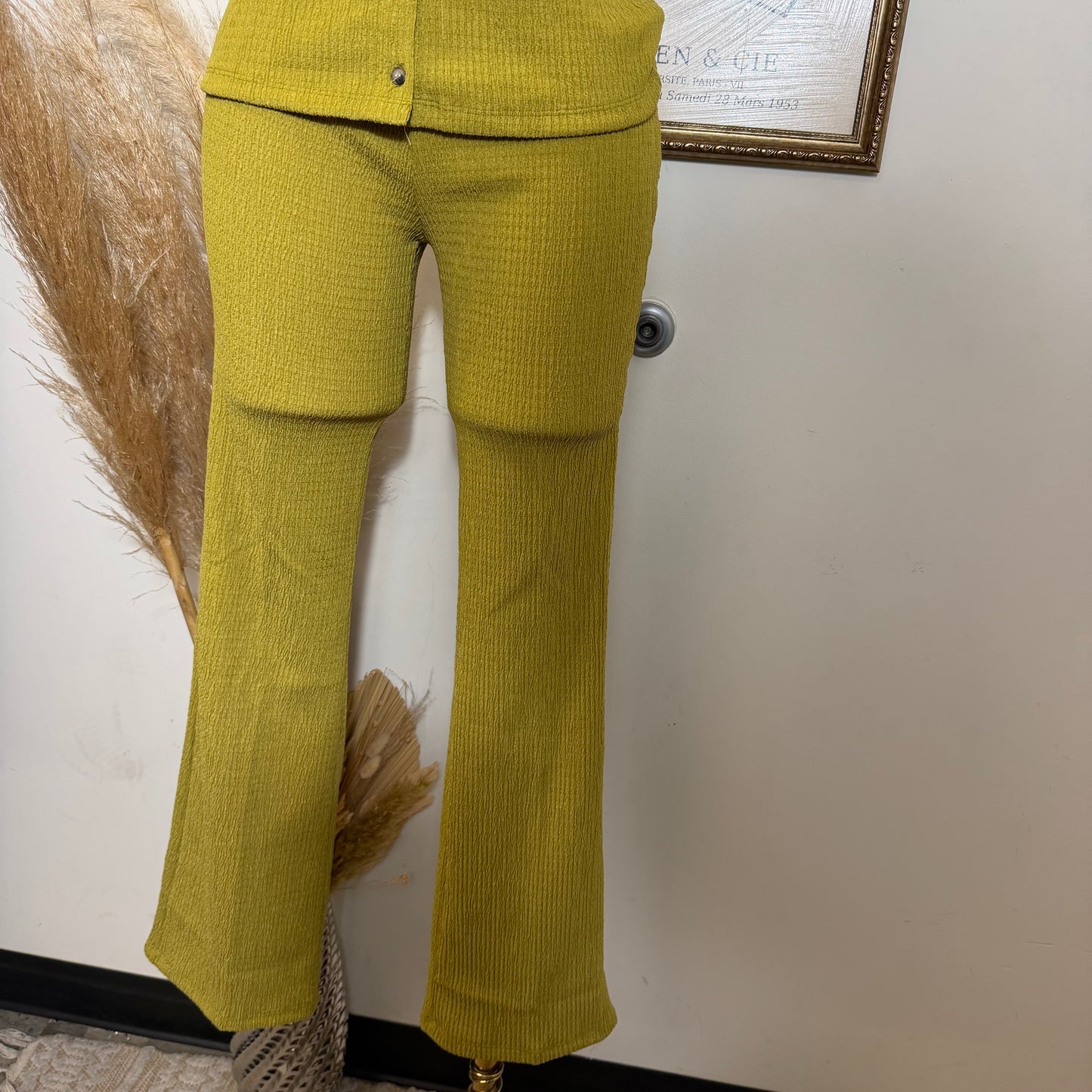 Square neck Vest & Flare Pant set-Green Olive