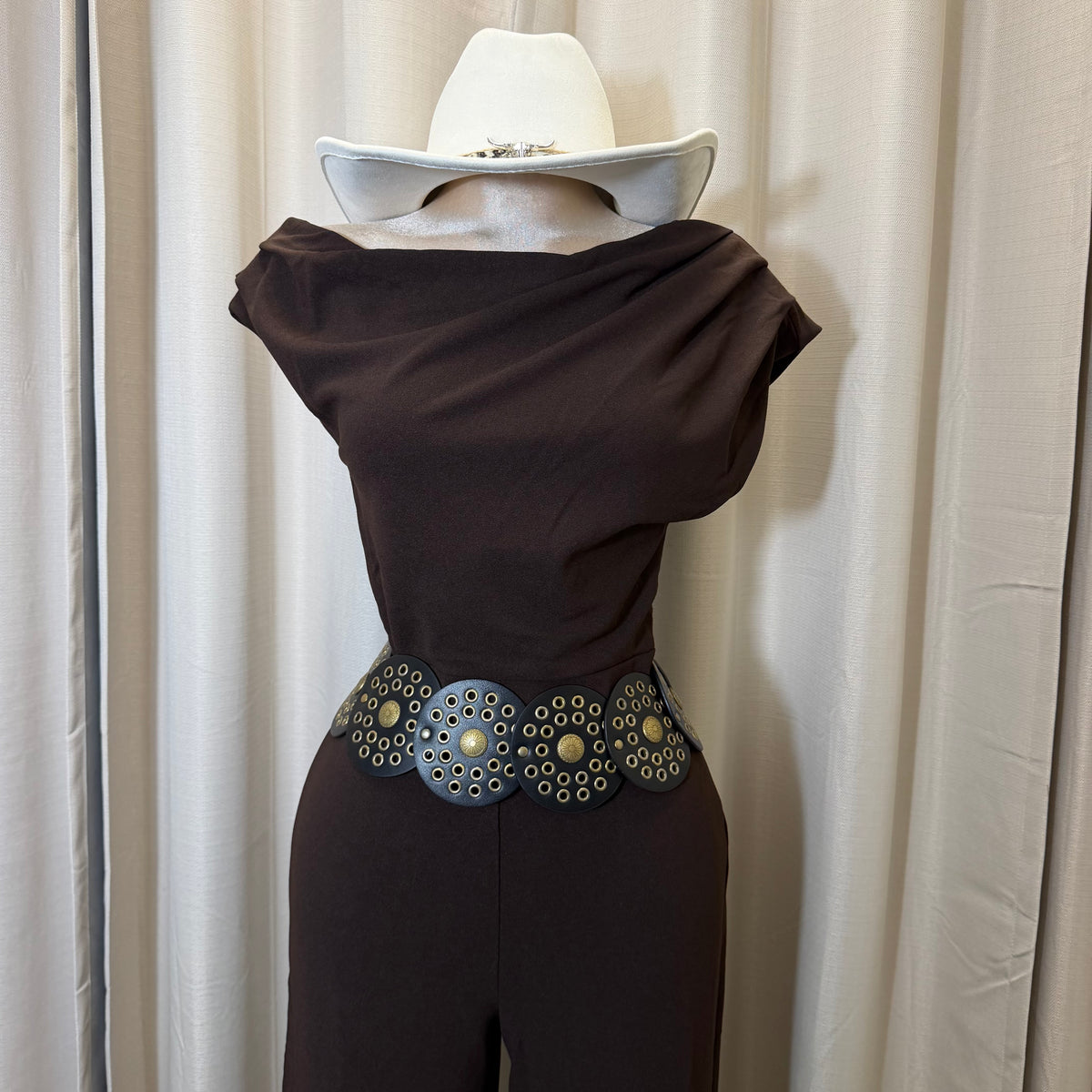 One shoulder Jumpsuit-dark Brown
