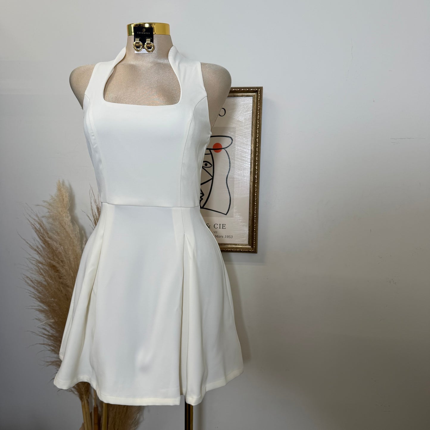 Solid a Line Mini Dress-Off white