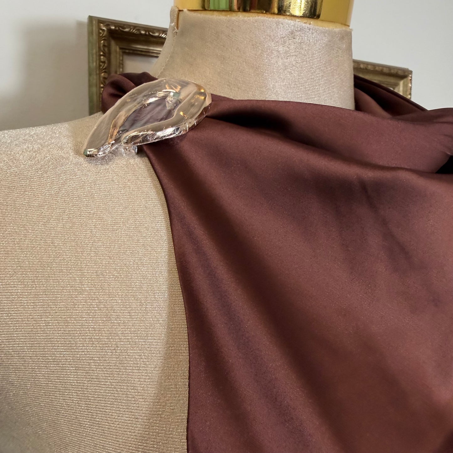 Halter Neck Satin Blouse-Brown