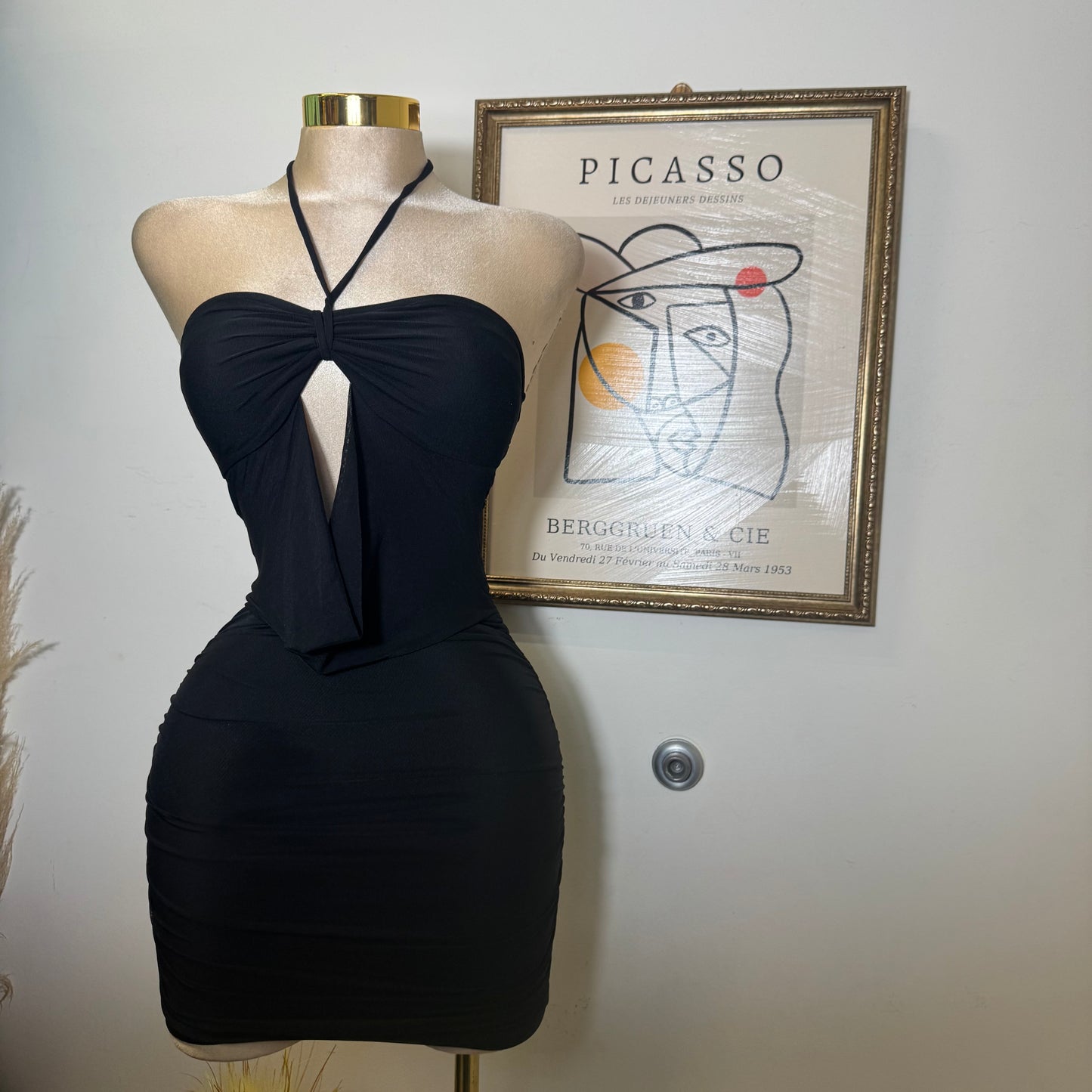 Mini Dress With Neck Scarf Detail-Black