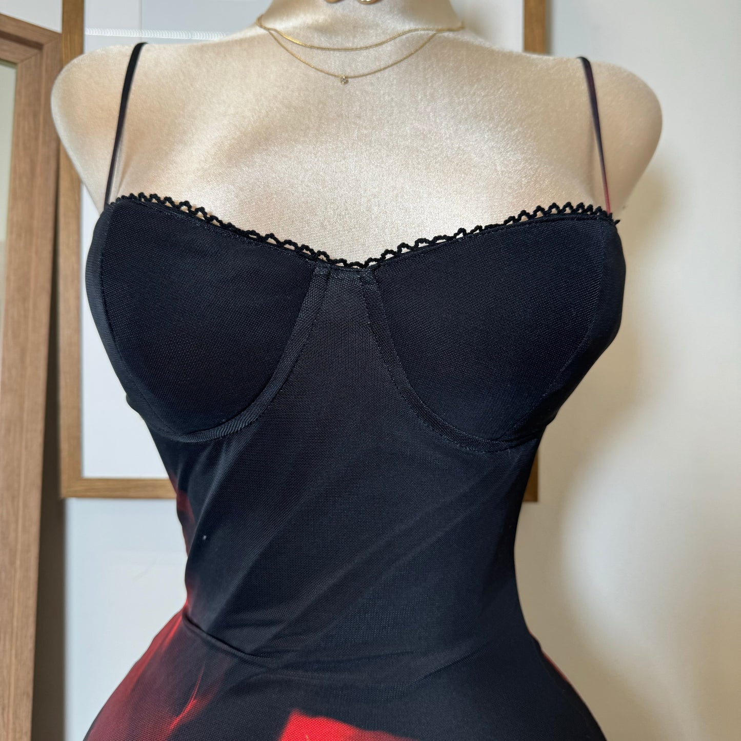 Alivis Mesh Spaghetti Dress-Black