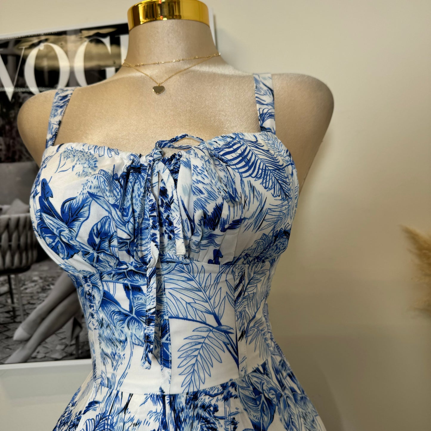 Picnic Corset Dress-Blue/White