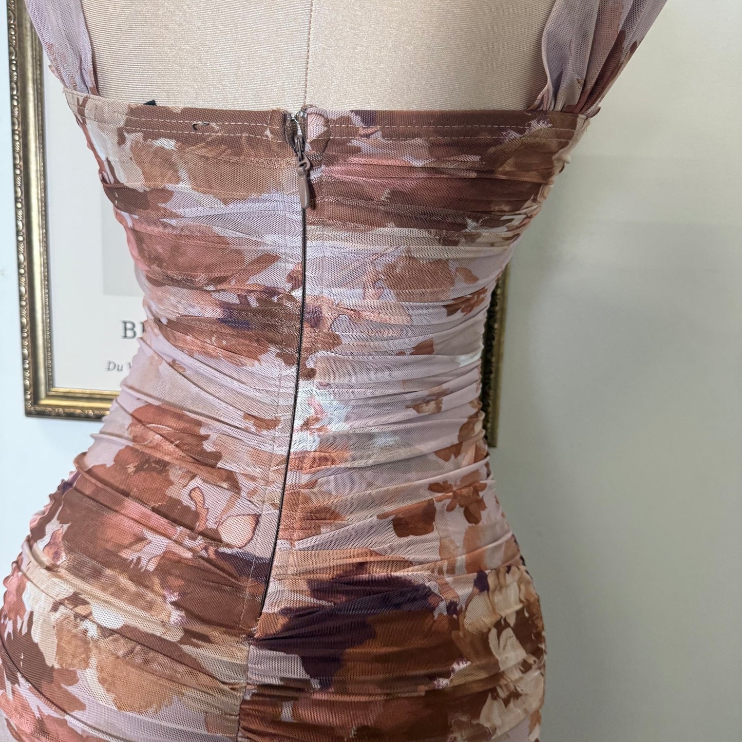 Off Shoulder Bustier Ruching Maxi Dress-brown