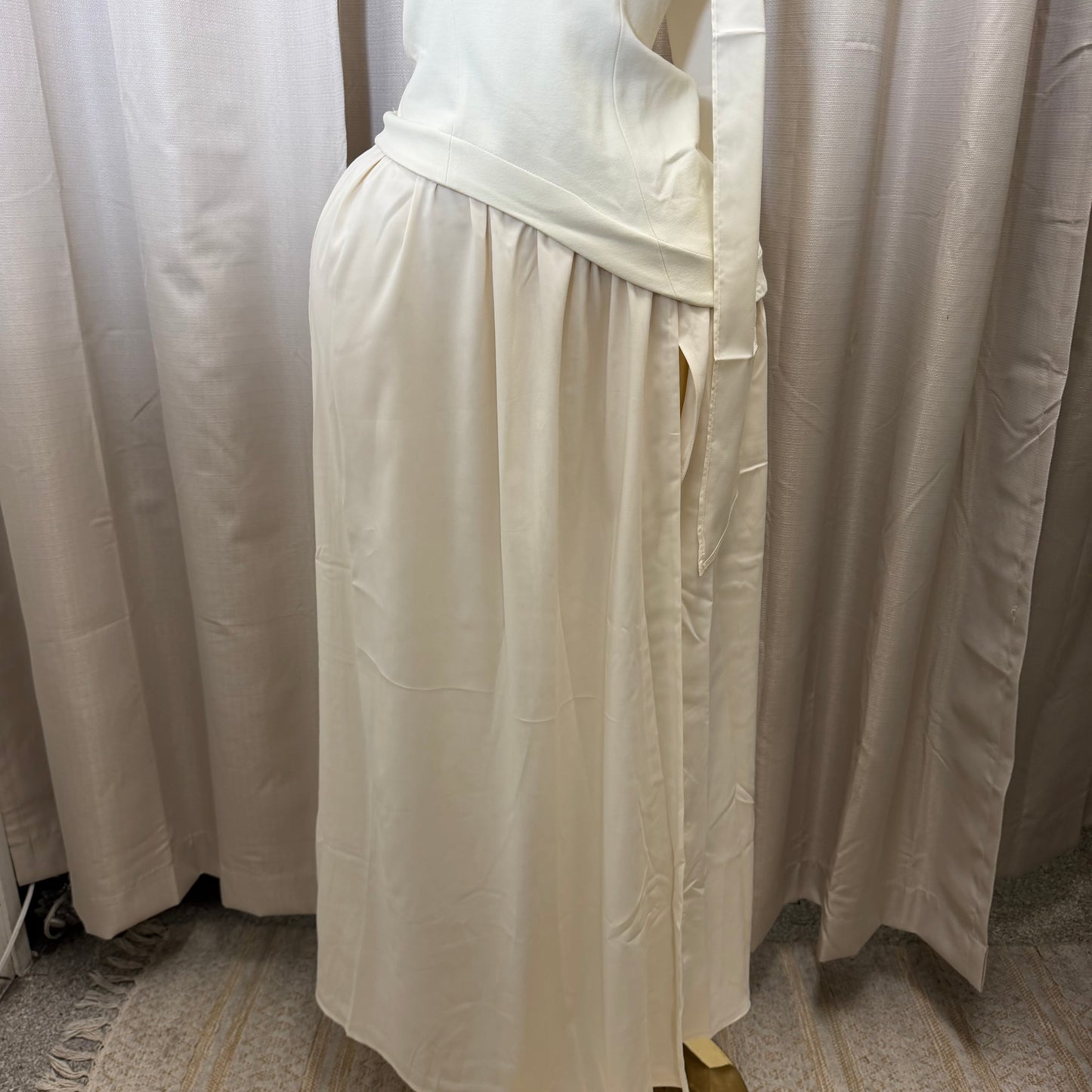 Strapless Scarf Neck Overlay Maxi Dress-Cream