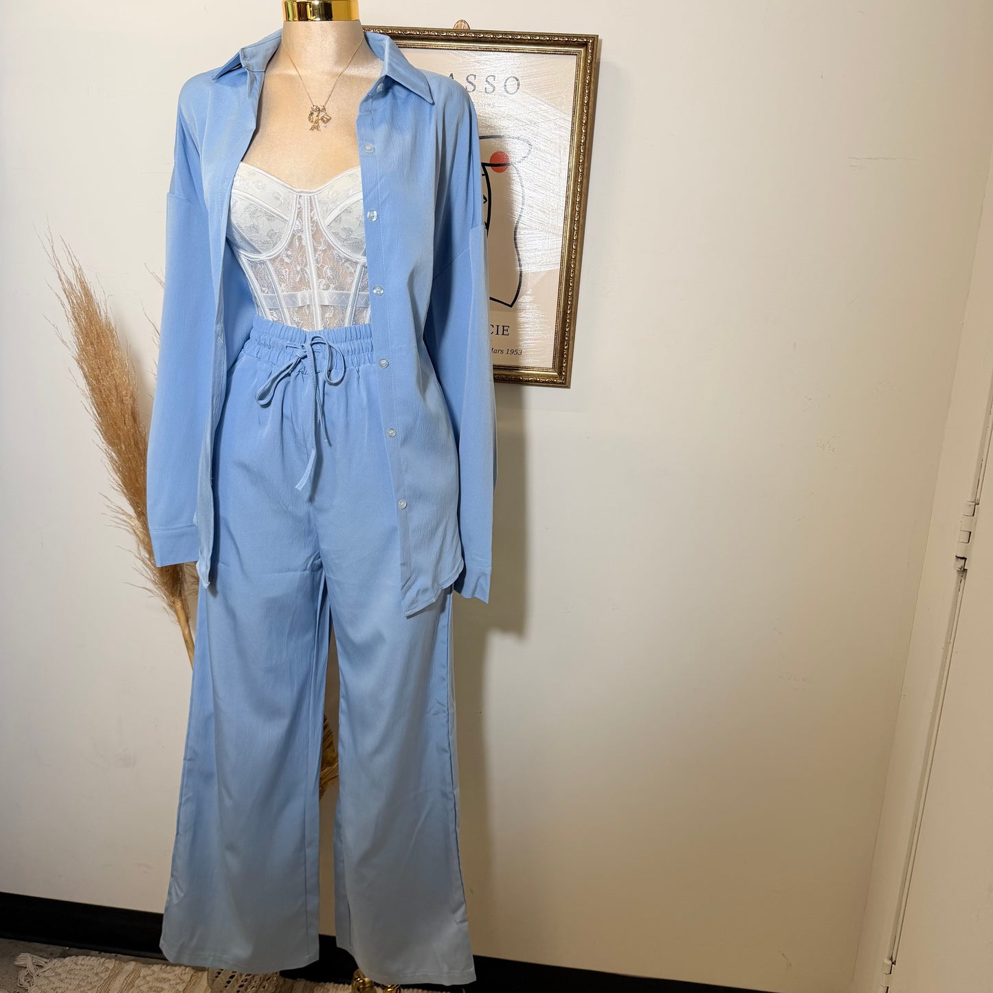 Long Sleeve Pant Set-Baby Blue